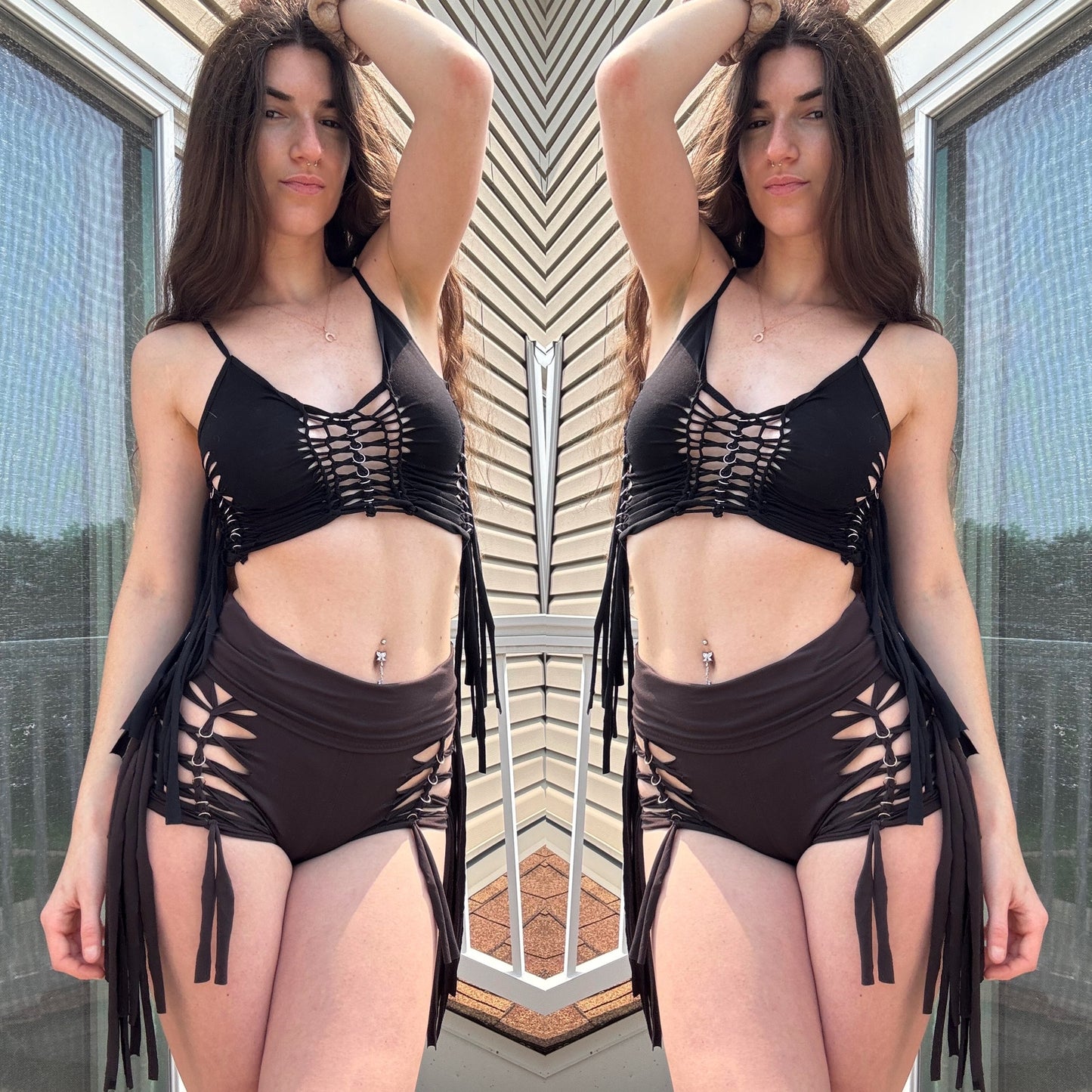 DARK BROWN BUTTERY SOFT BRAIDED FRINGE SHORTS