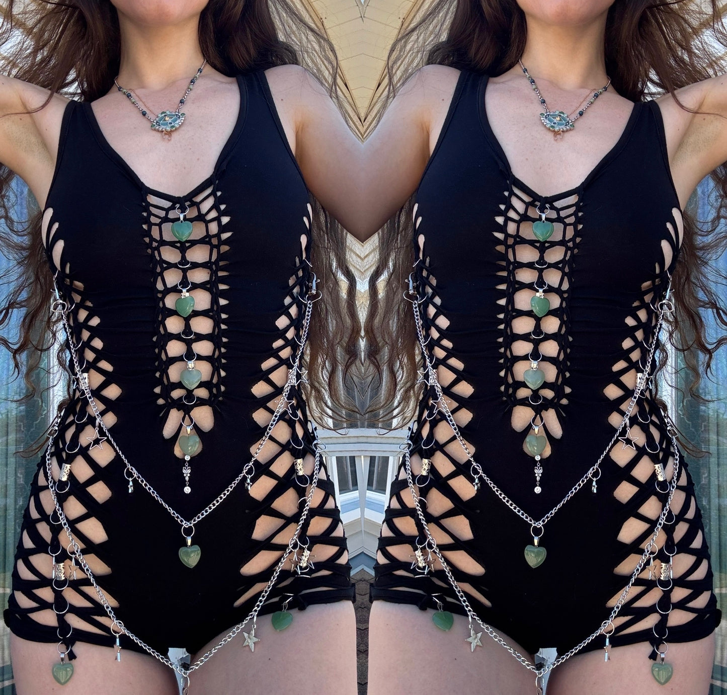 JADE THICK STRAP BRAIDED ROMPER + CHAINS