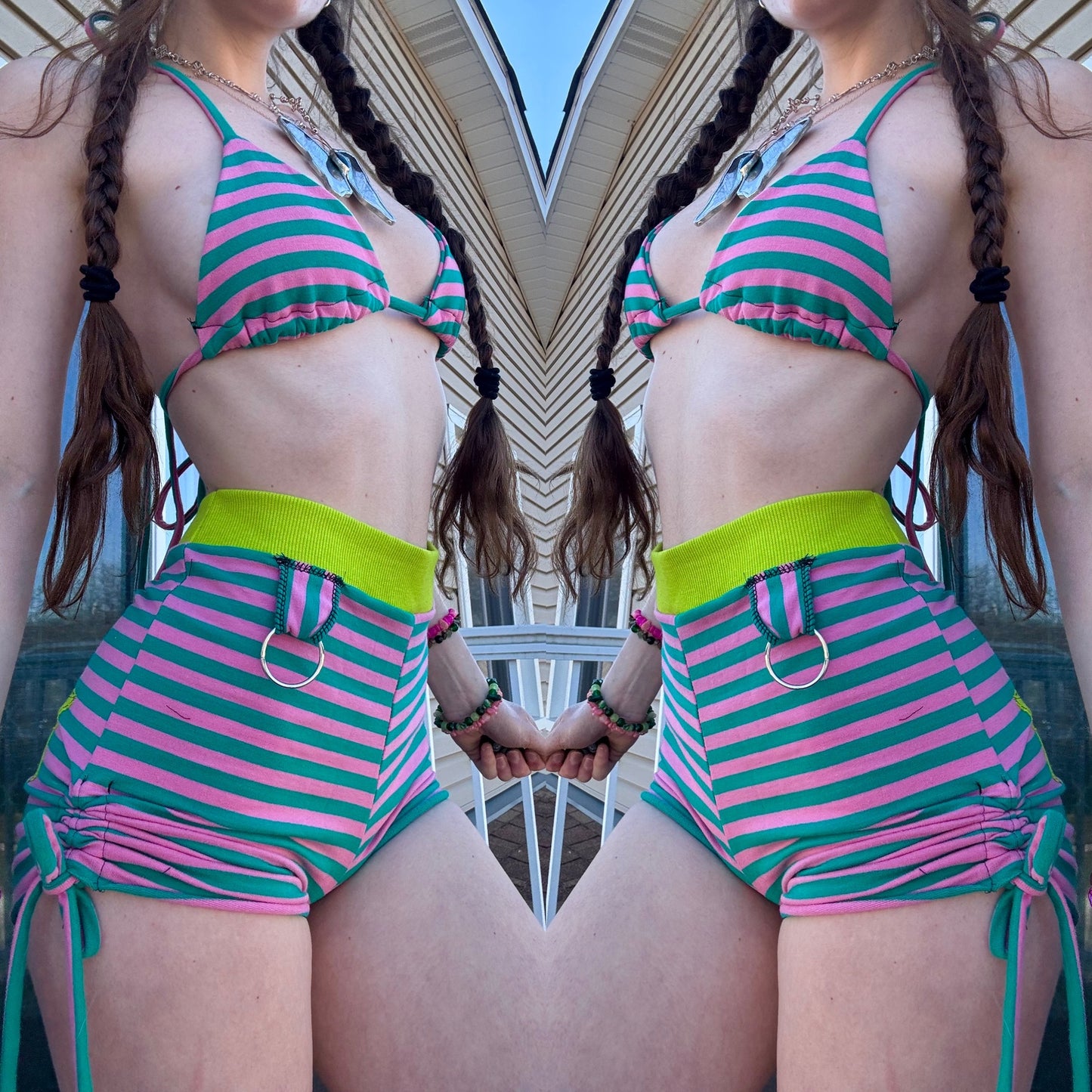 UPCYCLED 2 PIECE SET - BIKINI TOP + CINCH SHORTS