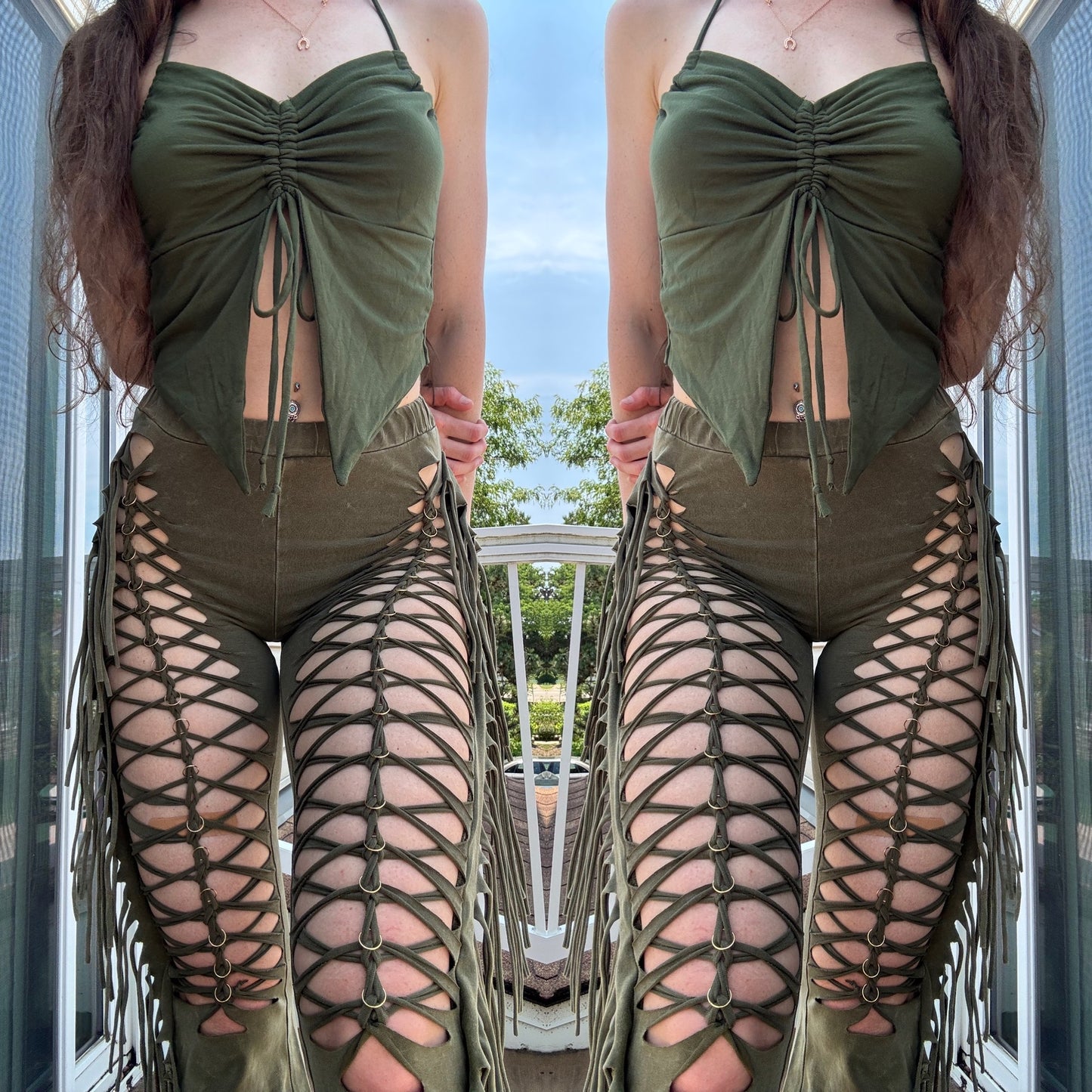 BRAIDED FRINGE FLARE PANTS