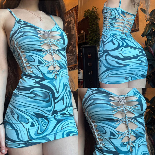 BLUE SWIRL SLITWEAVE DRESS