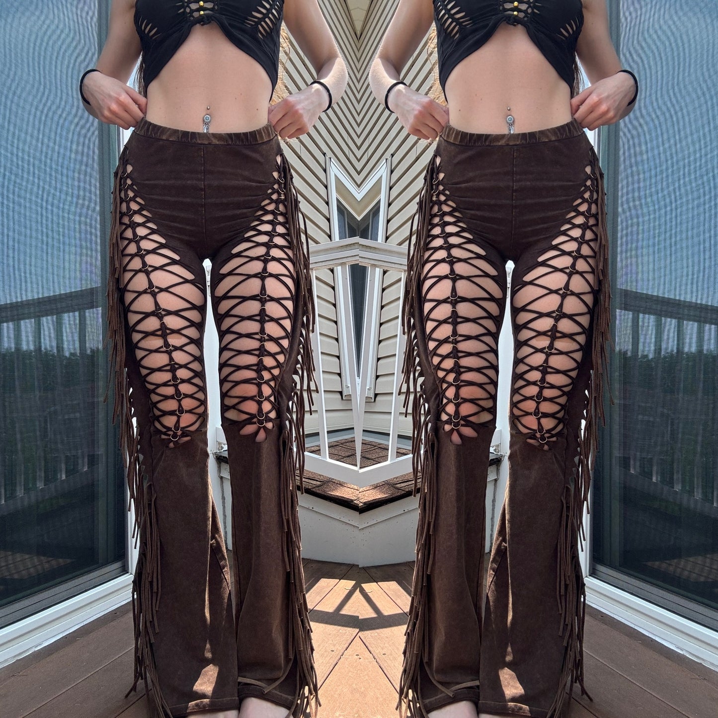 BRAIDED FRINGE FLARE PANTS