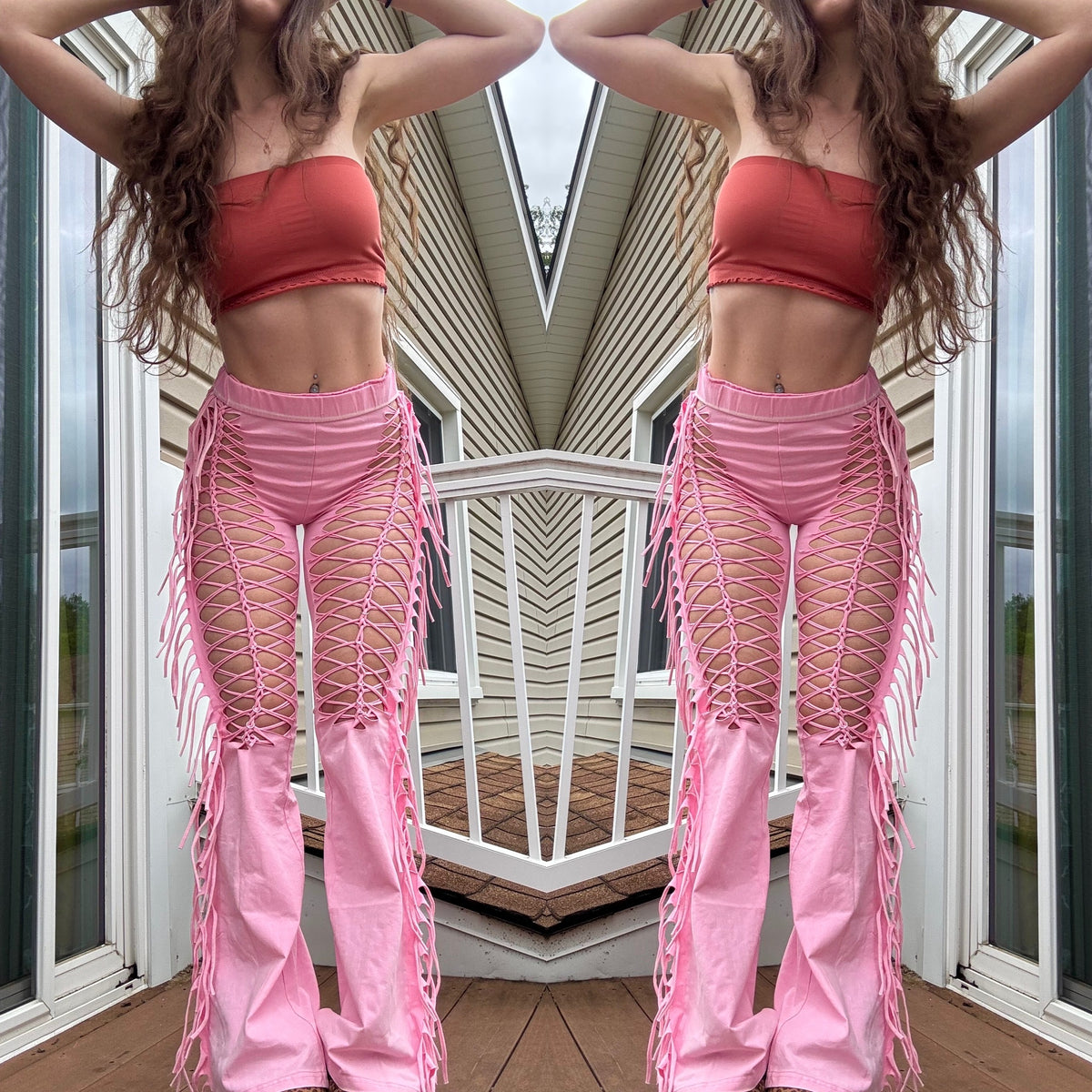 BRAIDED FRINGE FLARE PANTS