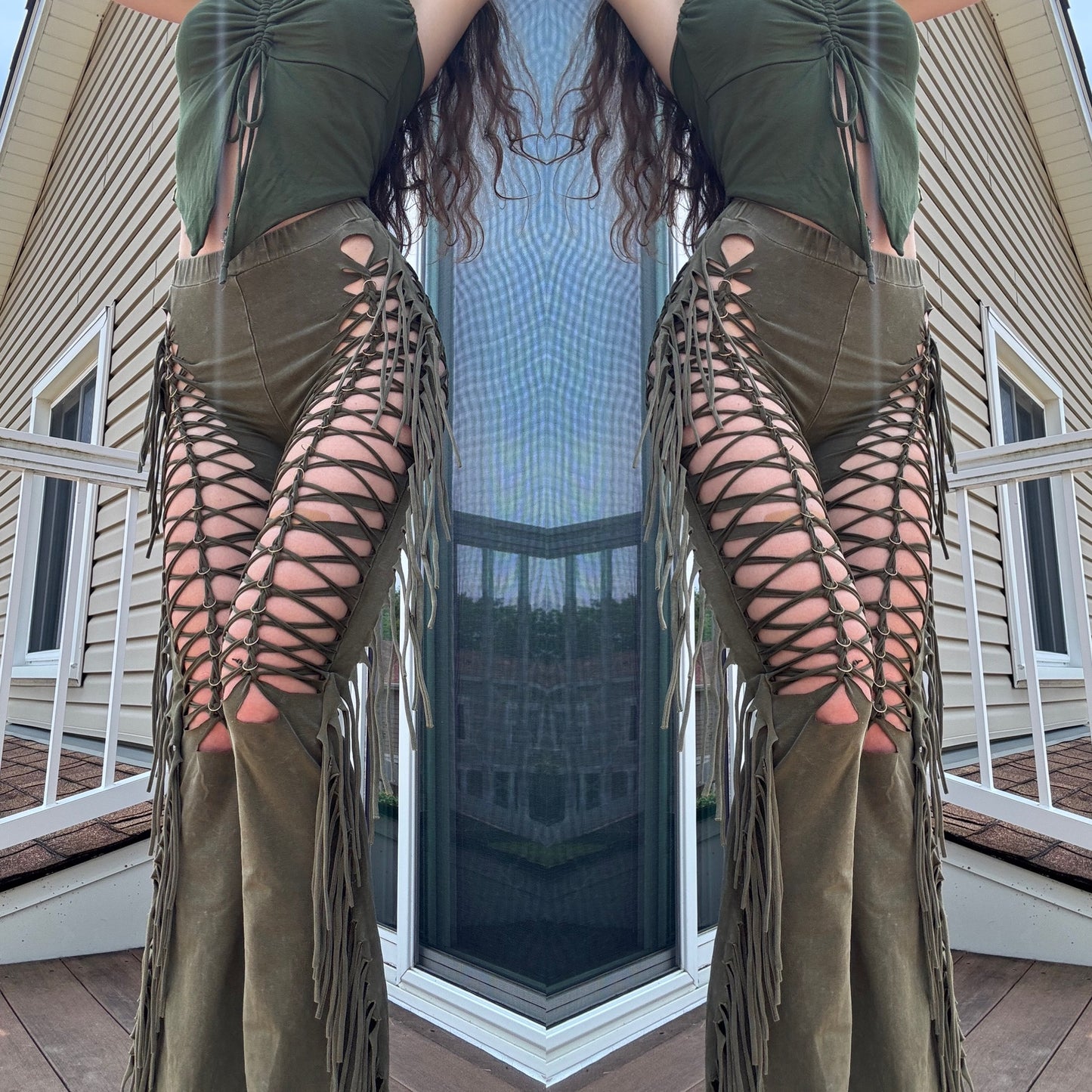 BRAIDED FRINGE FLARE PANTS