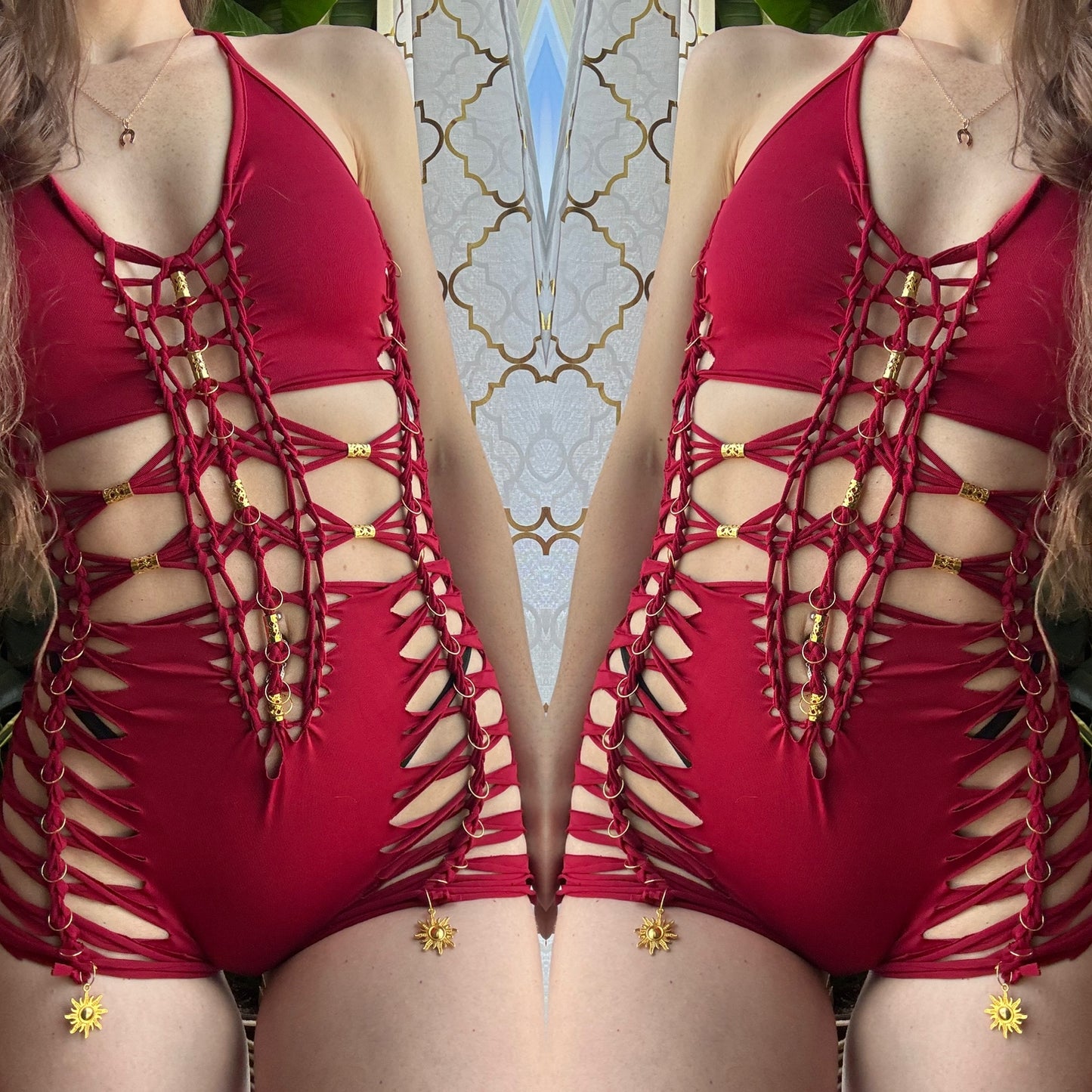 RED BRAIDED ROMPER