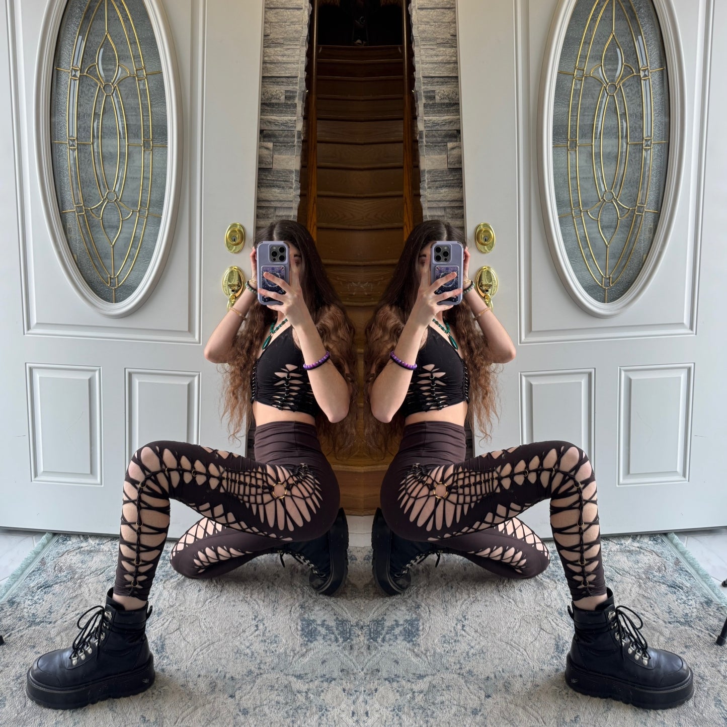 CONCH SHELL - BROWN SLITWEAVE / BRAIDED LEGGINGS