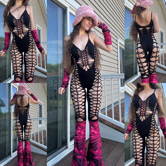 ONE OF ONE PINK MARBLE SLITWEAVE JUMPSUIT