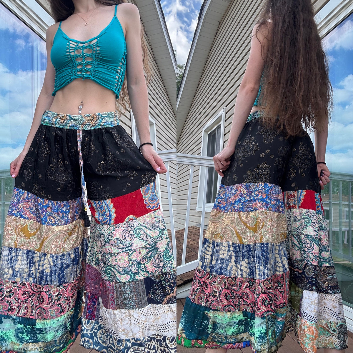 BLACK TONES FUNKY WIDE LEG BOHO PANTS