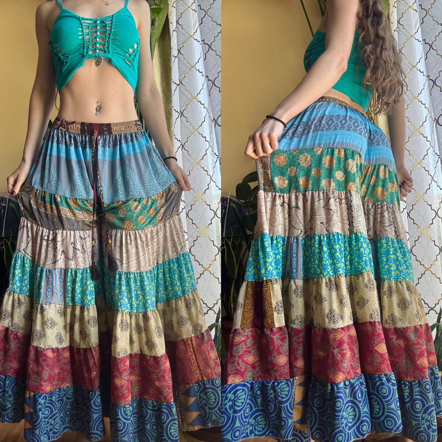 BLUE/BROWN TONES FUNKY WIDE LEG BOHO PANTS