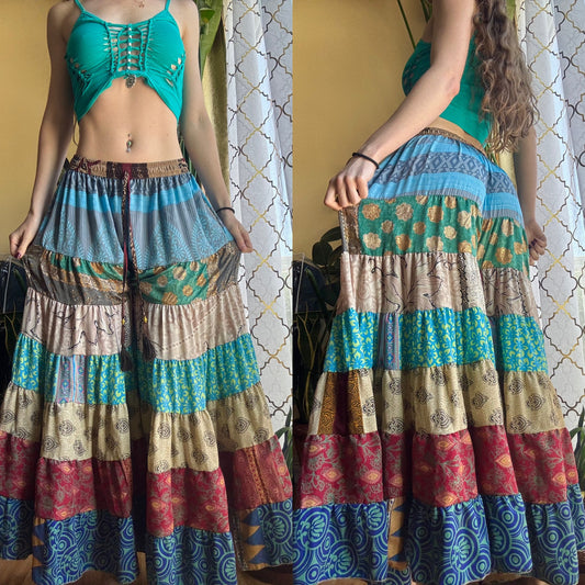 BLUE/BROWN TONES FUNKY WIDE LEG BOHO PANTS