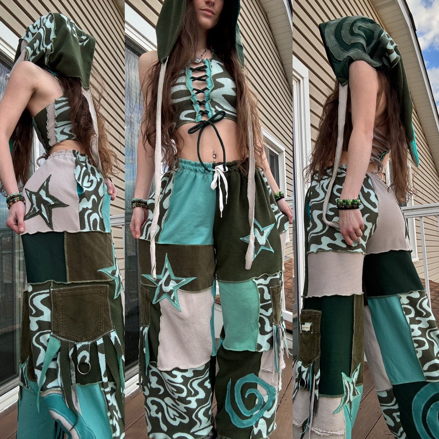 UPCYCLED PATCHWORK PANTS SET - 3 PIECE SET