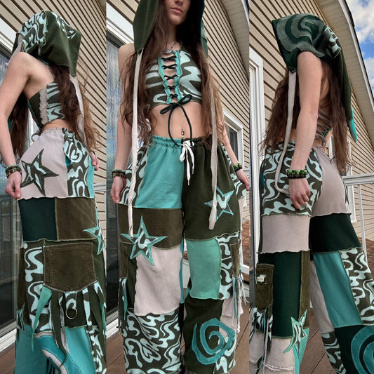 UPCYCLED PATCHWORK PANTS SET - 3 PIECE SET