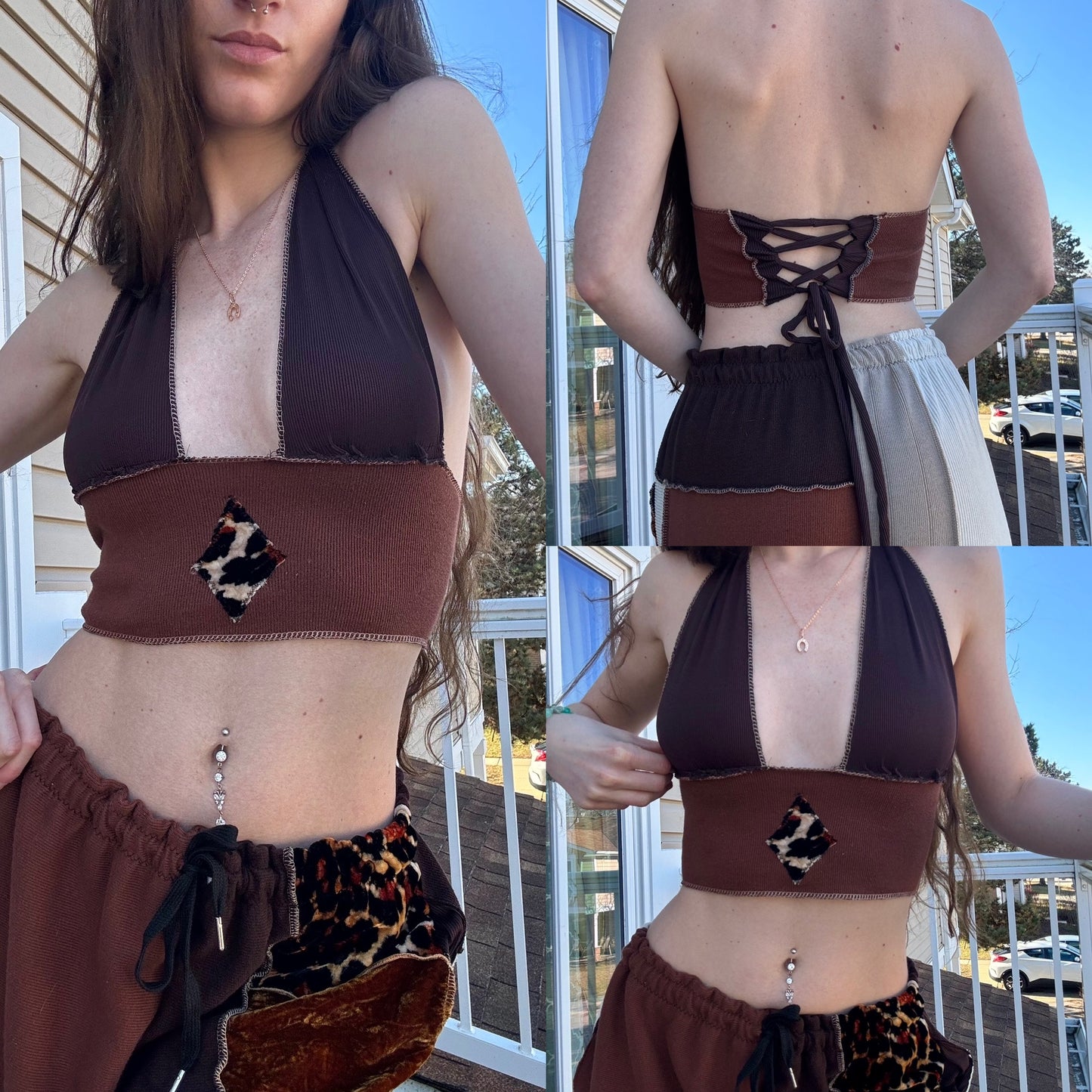 BROWN UPCYCLED HALTER TOP