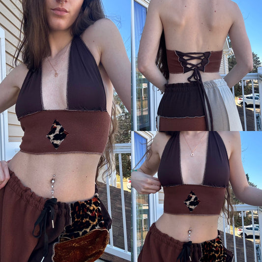 BROWN UPCYCLED HALTER TOP