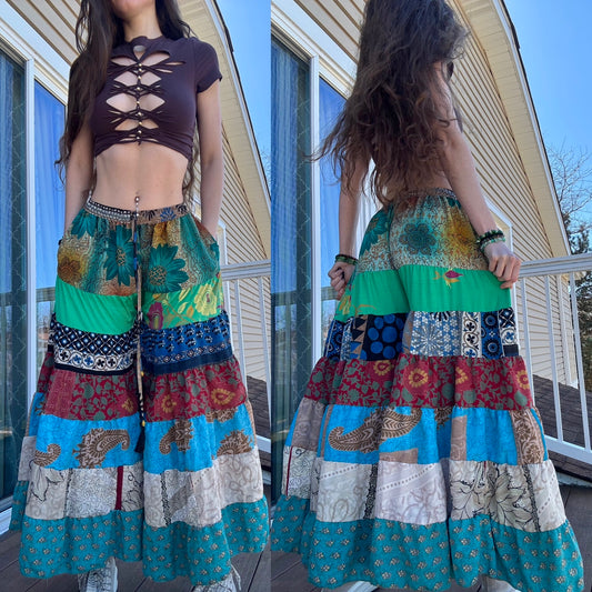 TEAL FUNKY WIDE LEG BOHO PANTS