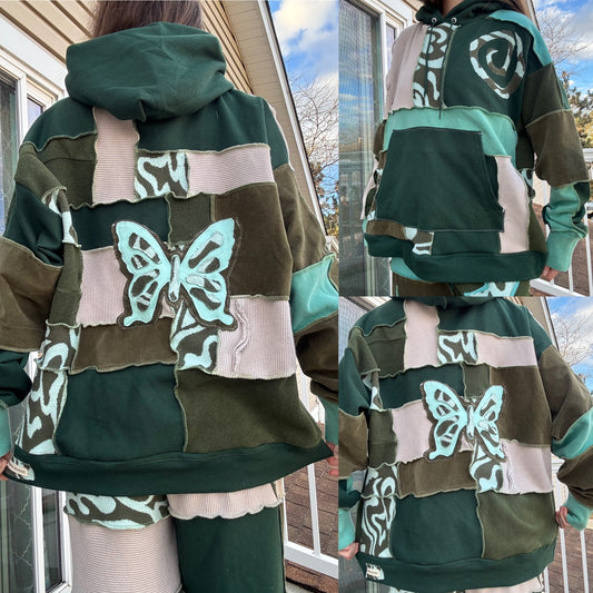 UPCYCLED PATCHWORK HOODIE - SWIRLY BUTTERFLY