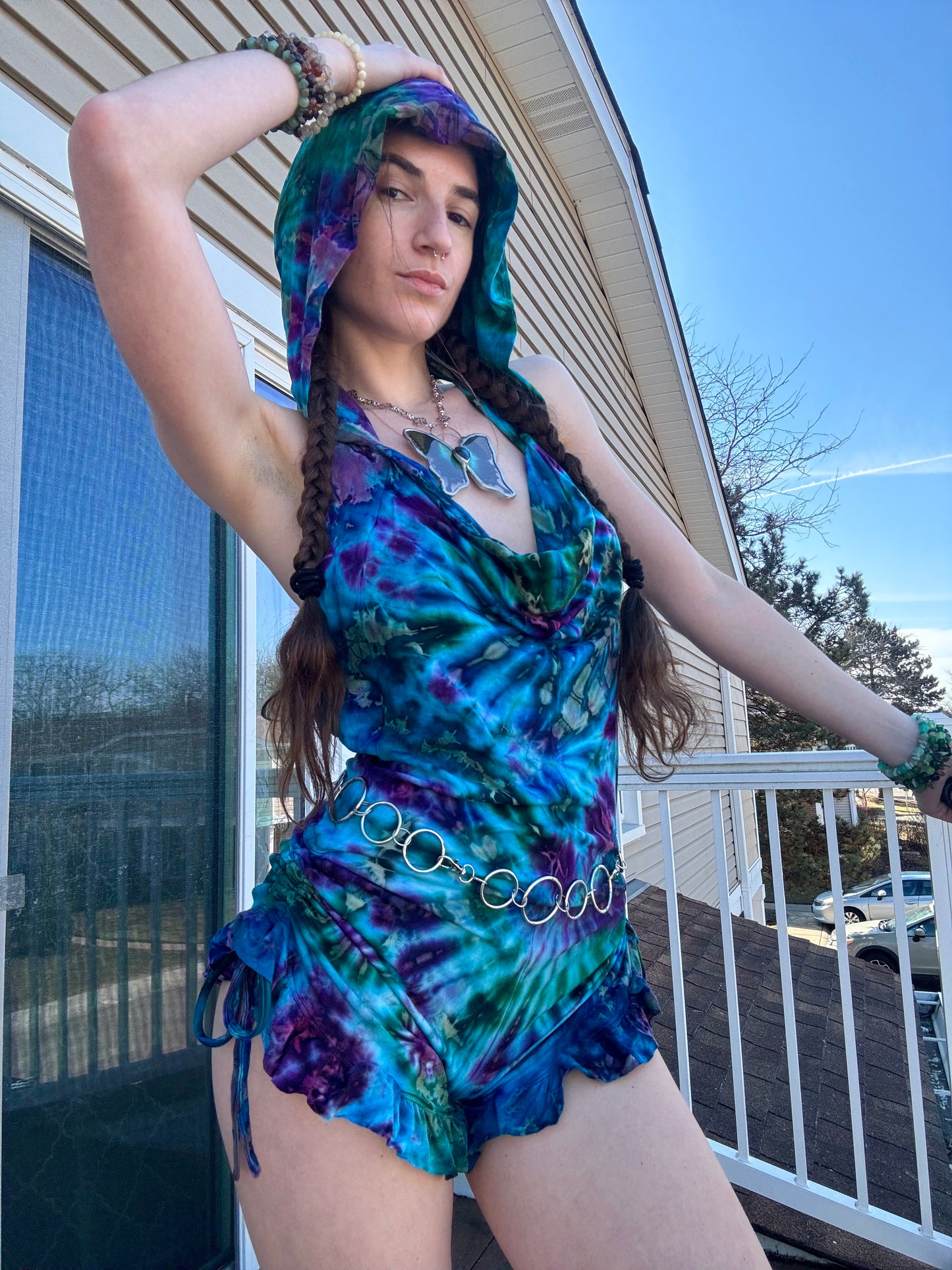 HOODED TIE DYE ROMPER