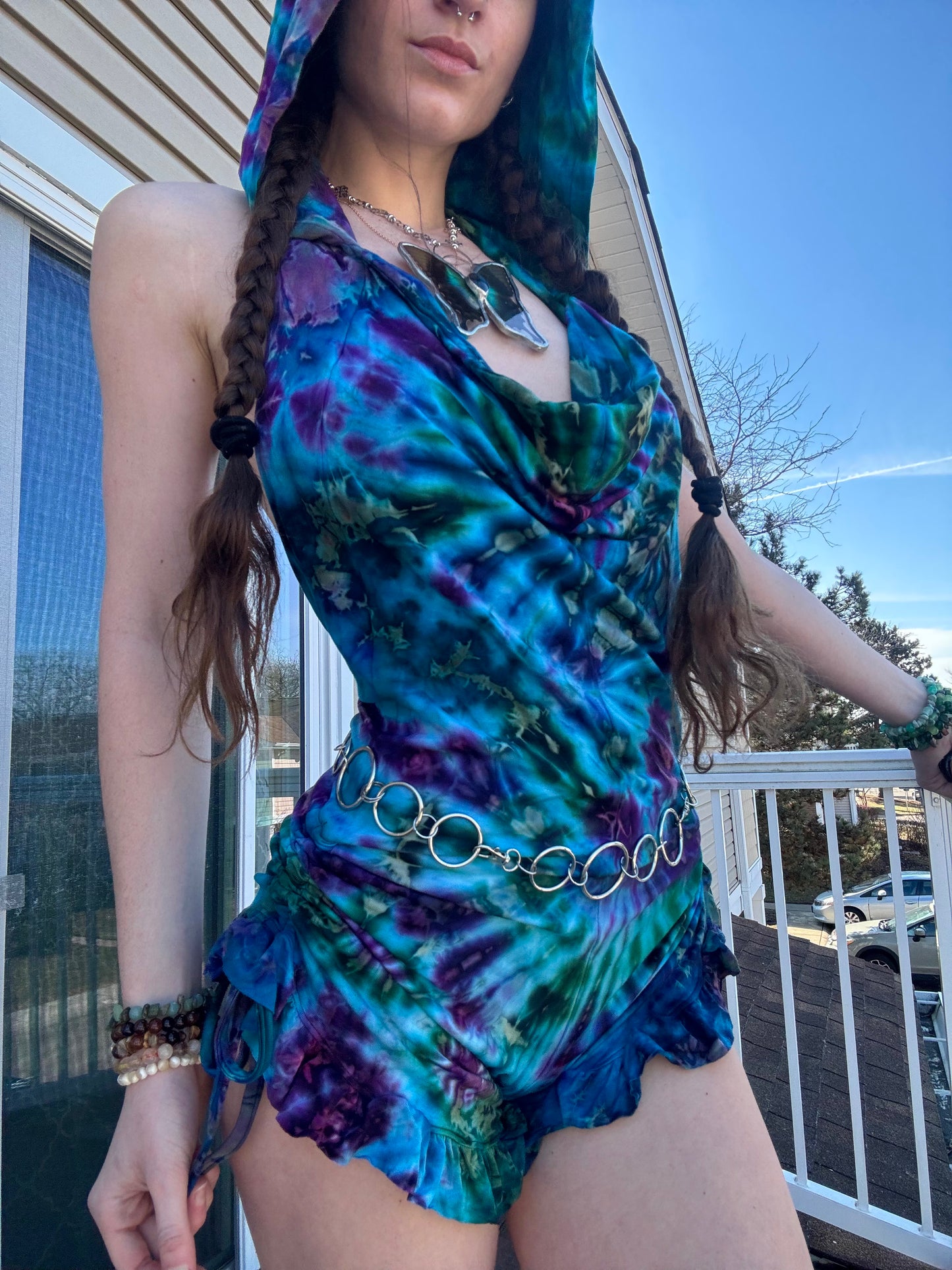 HOODED TIE DYE ROMPER