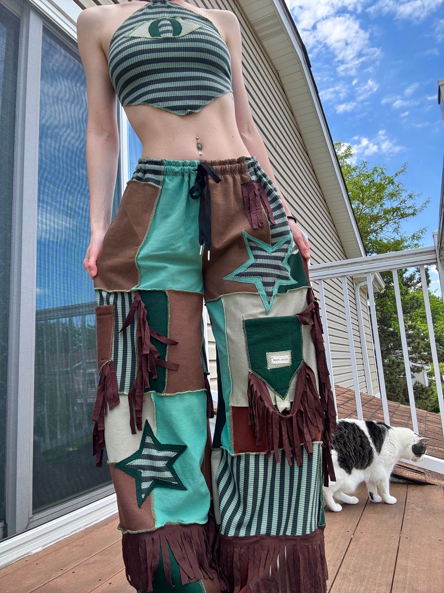 PATCHWORK PANTS SET - 3 piece fringe set
