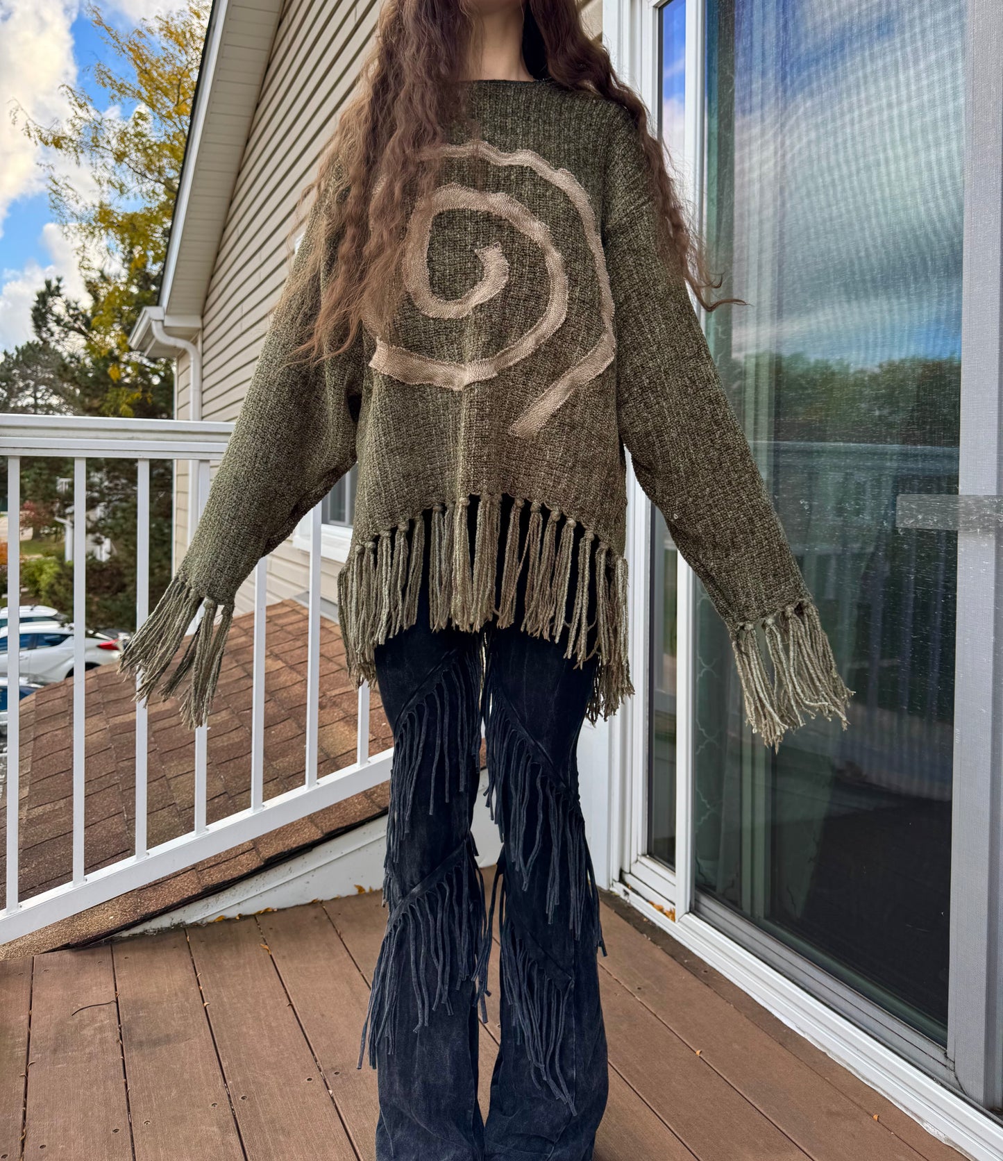 GREEN KNITTED UPCYCLED SWIRL HOODIE