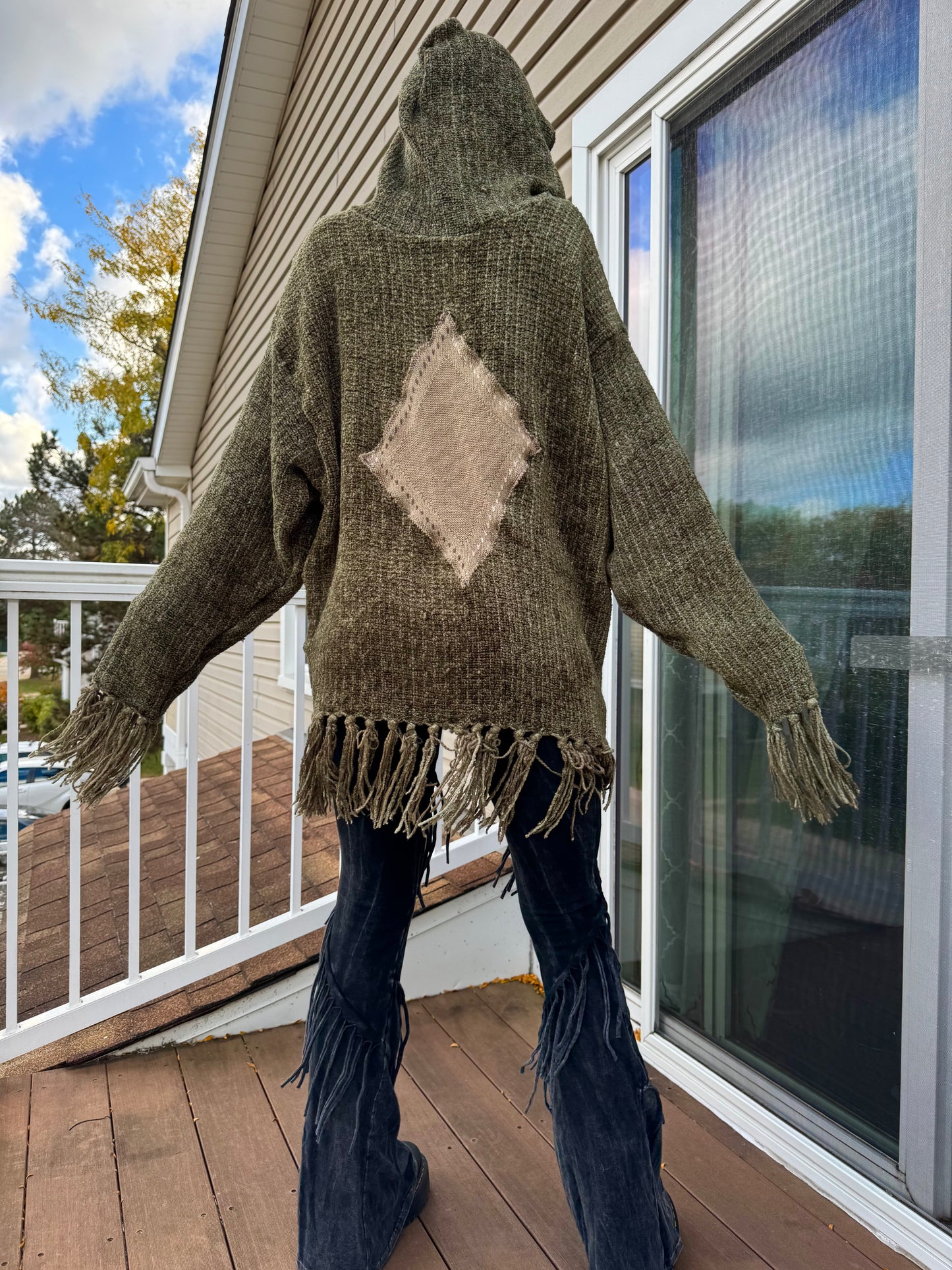 GREEN KNITTED UPCYCLED SWIRL HOODIE