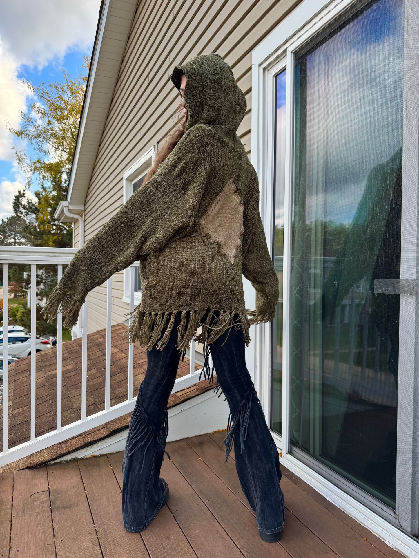 GREEN KNITTED UPCYCLED SWIRL HOODIE