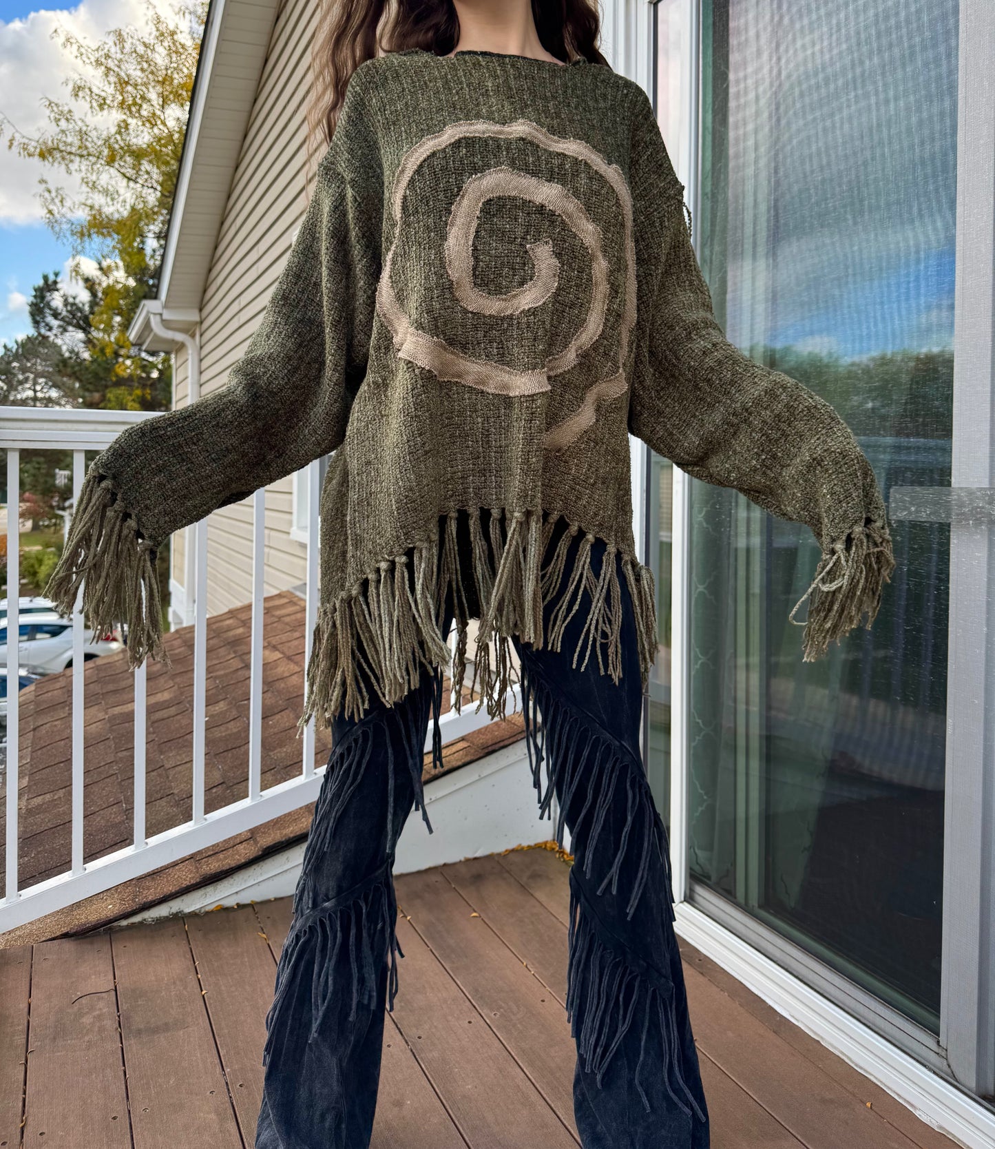 GREEN KNITTED UPCYCLED SWIRL HOODIE