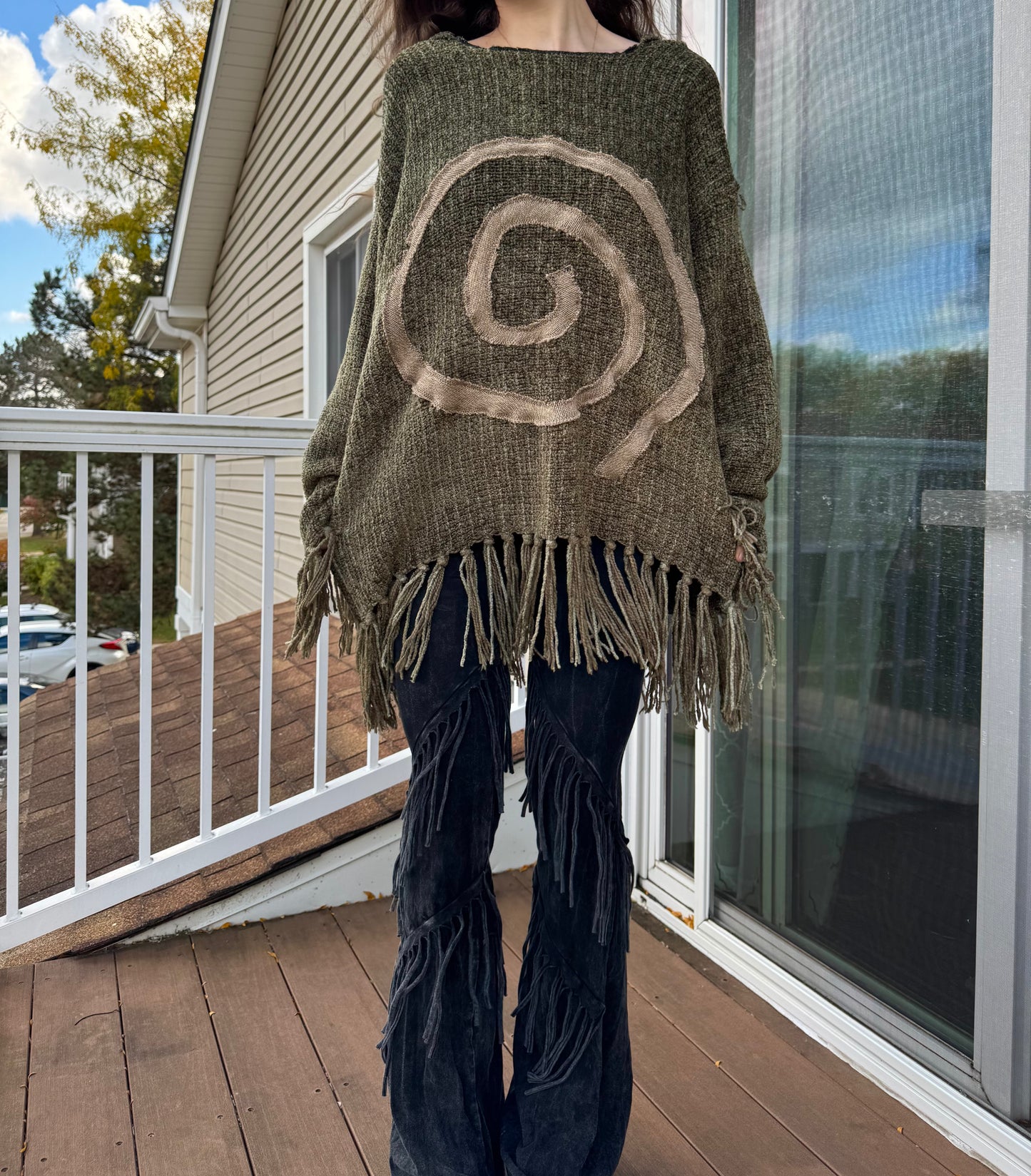 GREEN KNITTED UPCYCLED SWIRL HOODIE