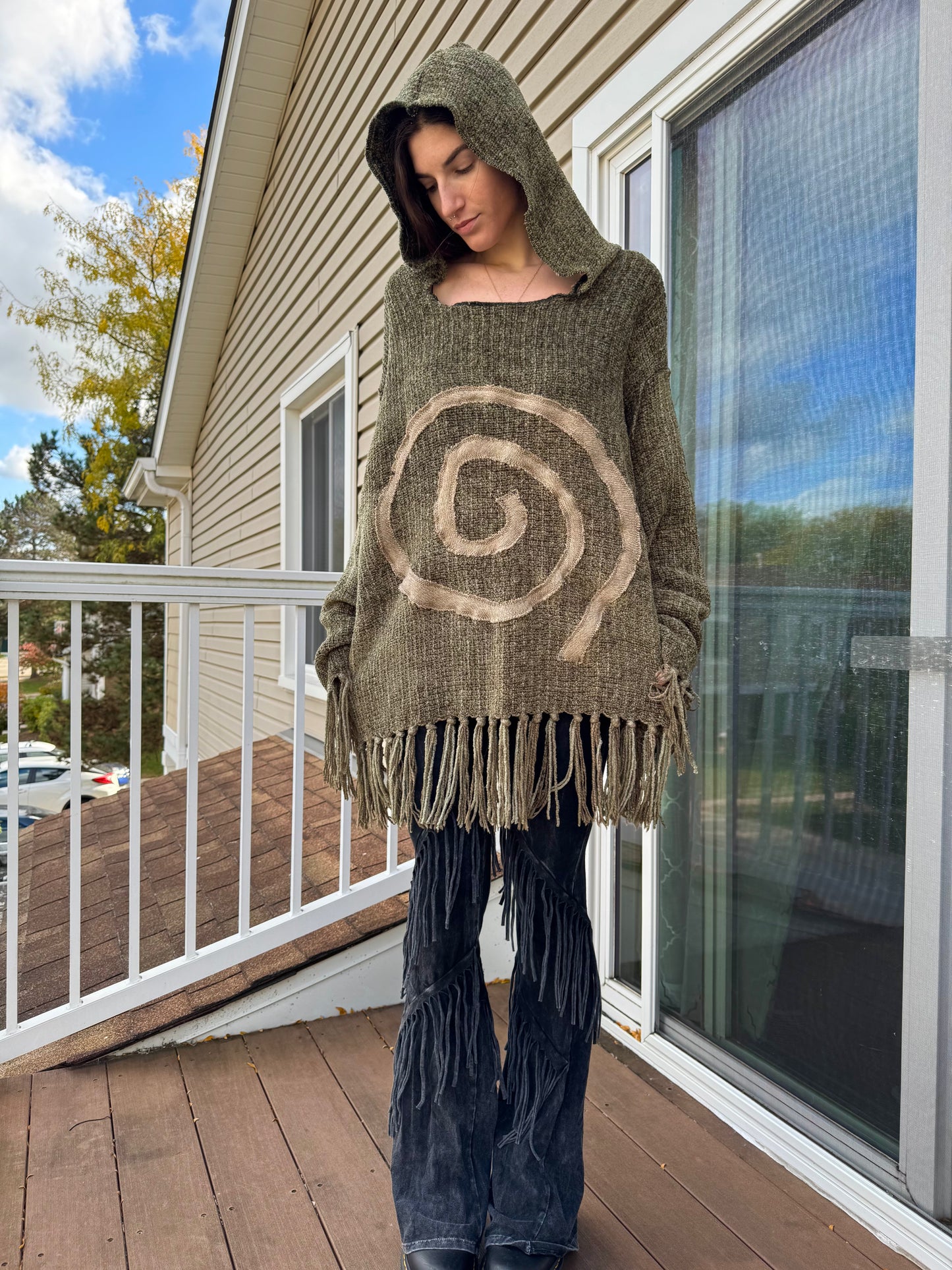 GREEN KNITTED UPCYCLED SWIRL HOODIE