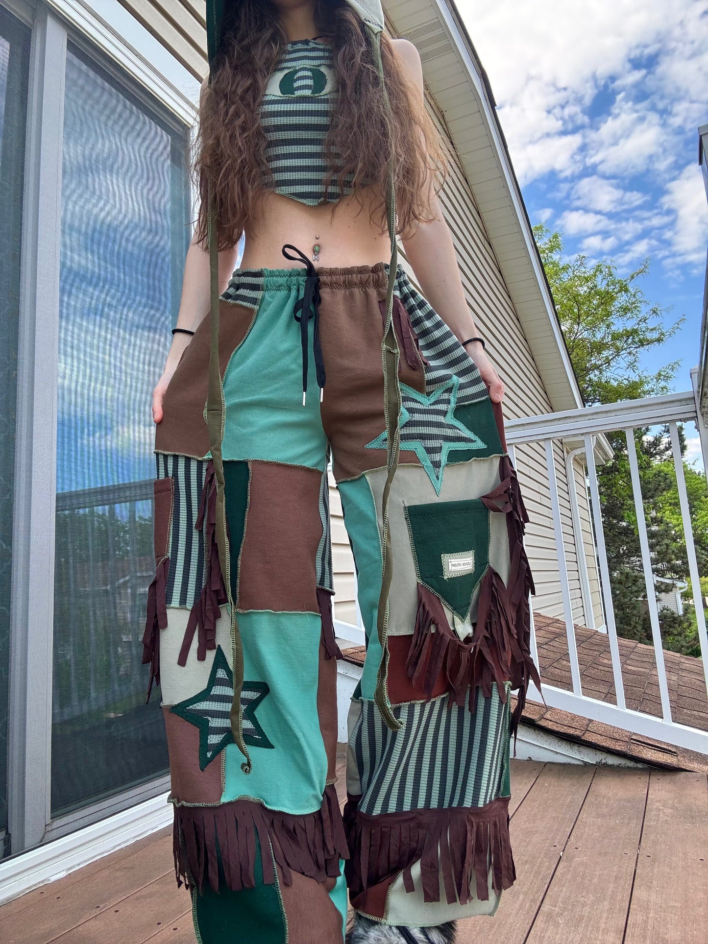 PATCHWORK PANTS SET - 3 piece fringe set