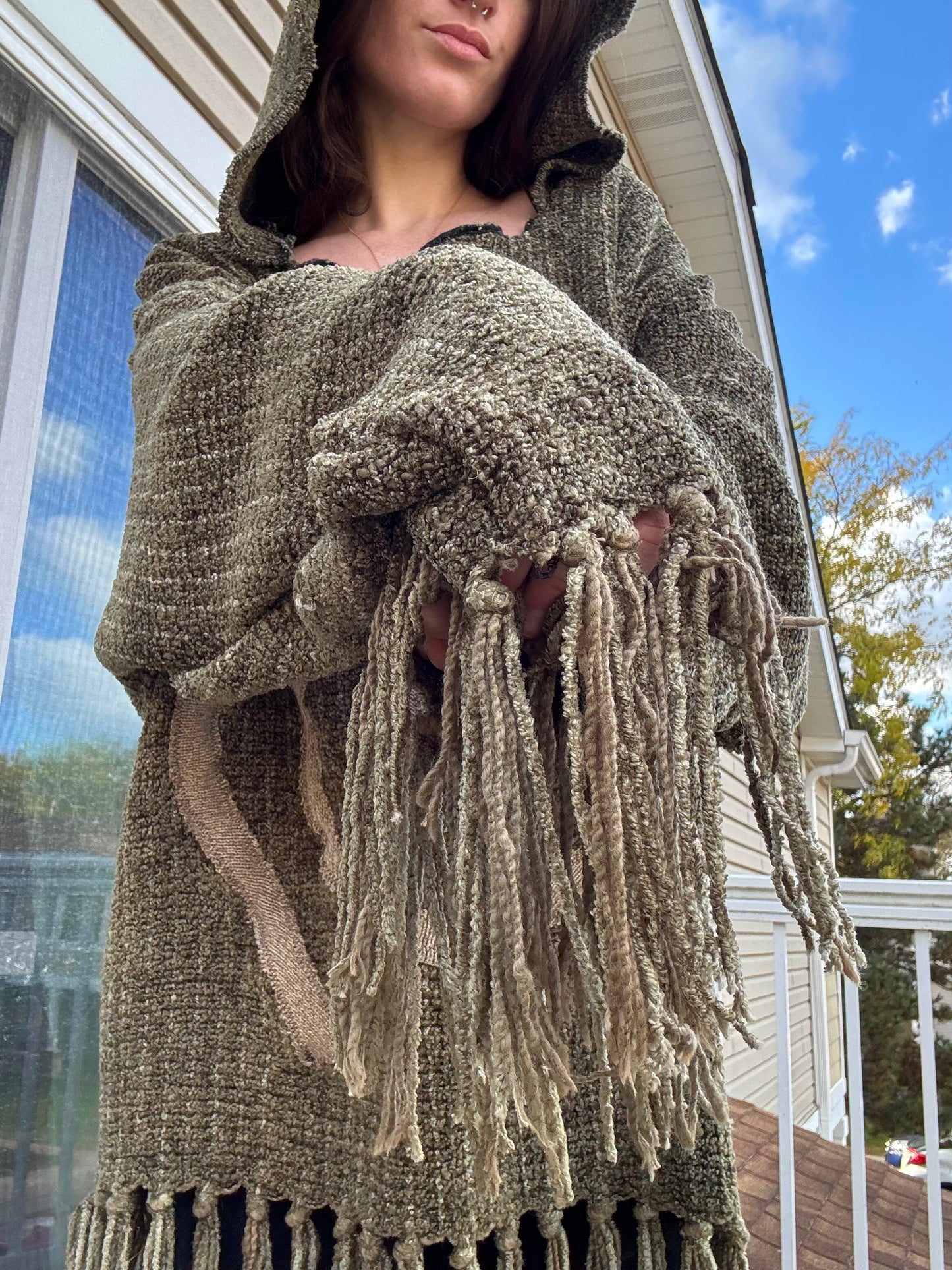 GREEN KNITTED UPCYCLED SWIRL HOODIE