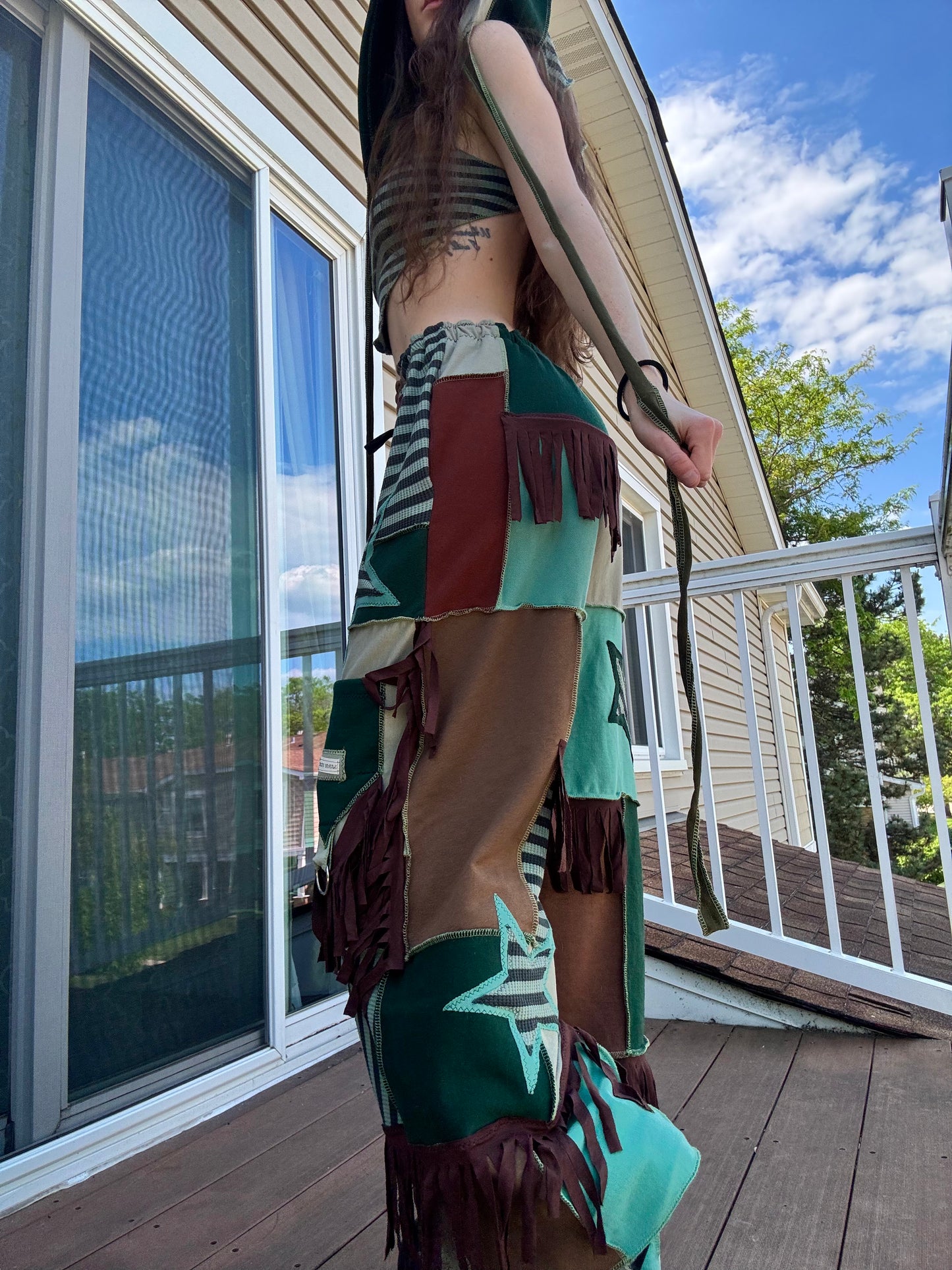 PATCHWORK PANTS SET - 3 piece fringe set