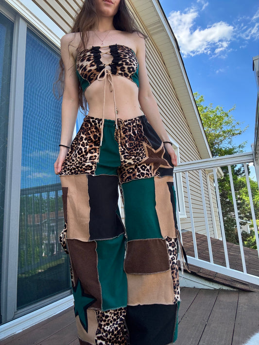 PATCHWORK PANTS SET - 3 piece jungle leopard set