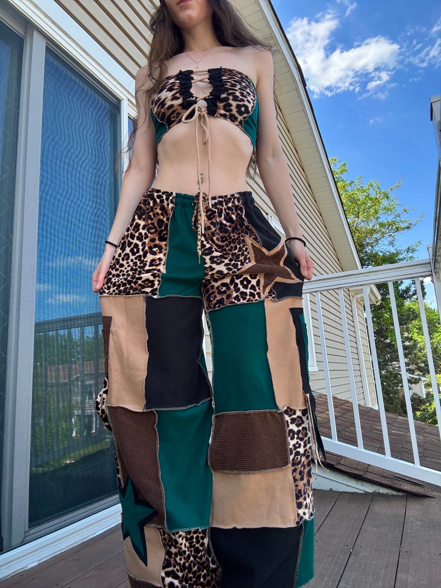 PATCHWORK PANTS SET - 3 piece jungle leopard set