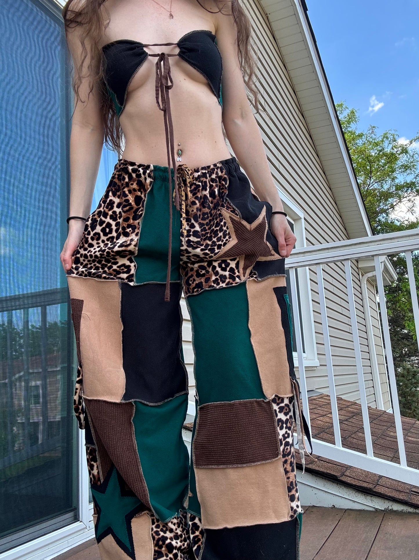 PATCHWORK PANTS SET - 3 piece jungle leopard set