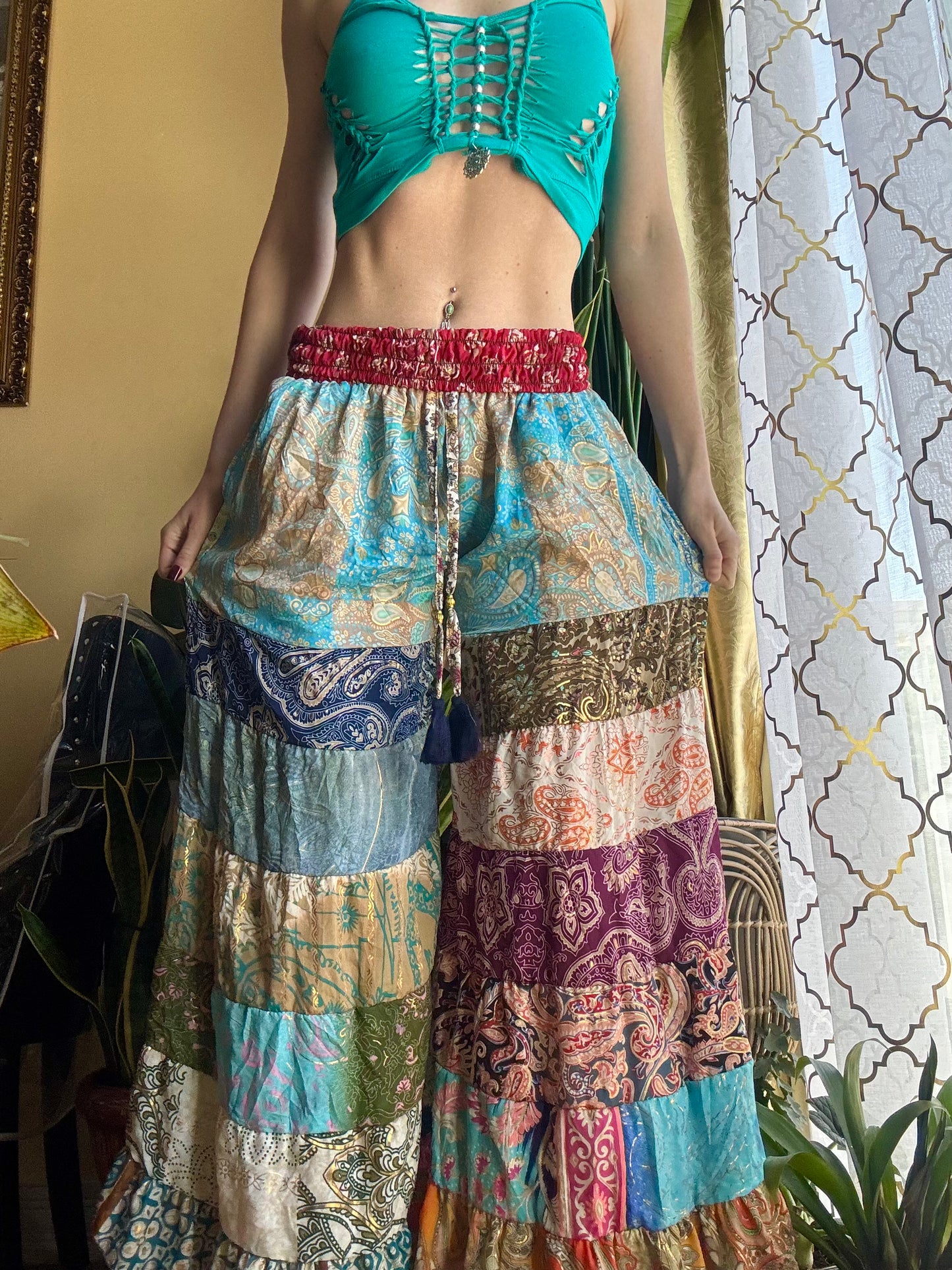 LIGHT BLUE FUNKY WIDE LEG BOHO PANTS