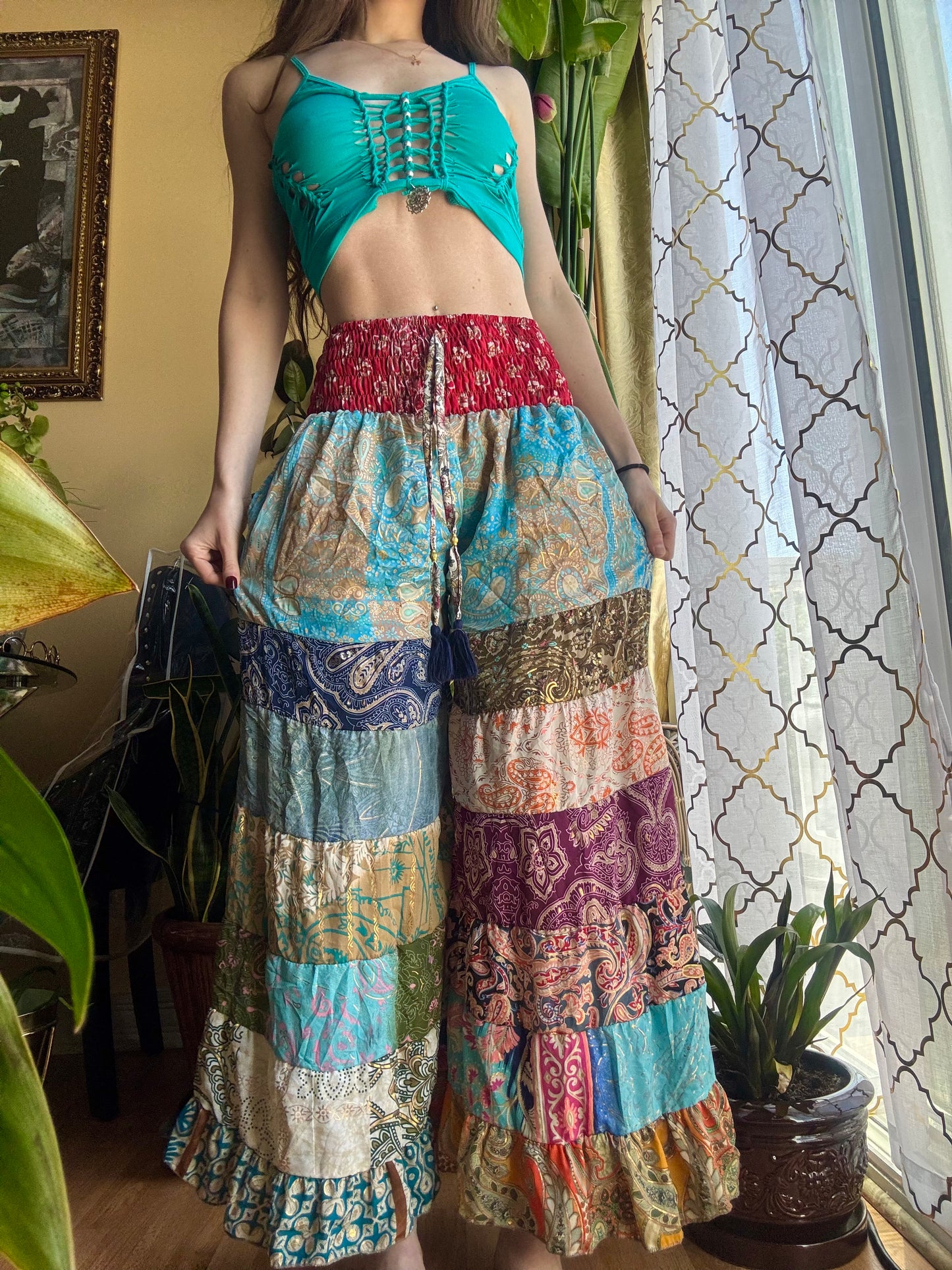 LIGHT BLUE FUNKY WIDE LEG BOHO PANTS