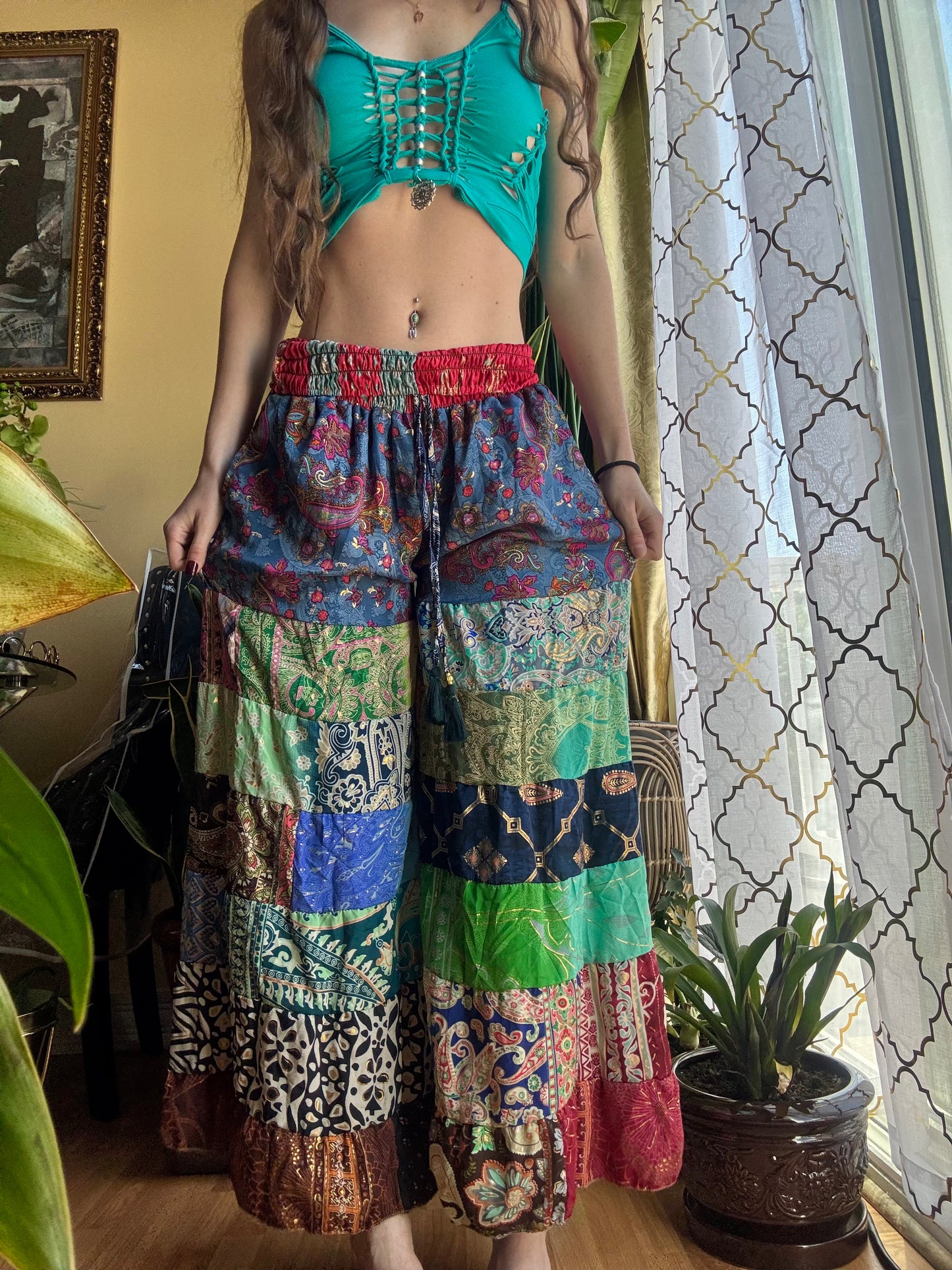 COTTON CANDY PAISLEY FUNKY WIDE LEG BOHO PANTS