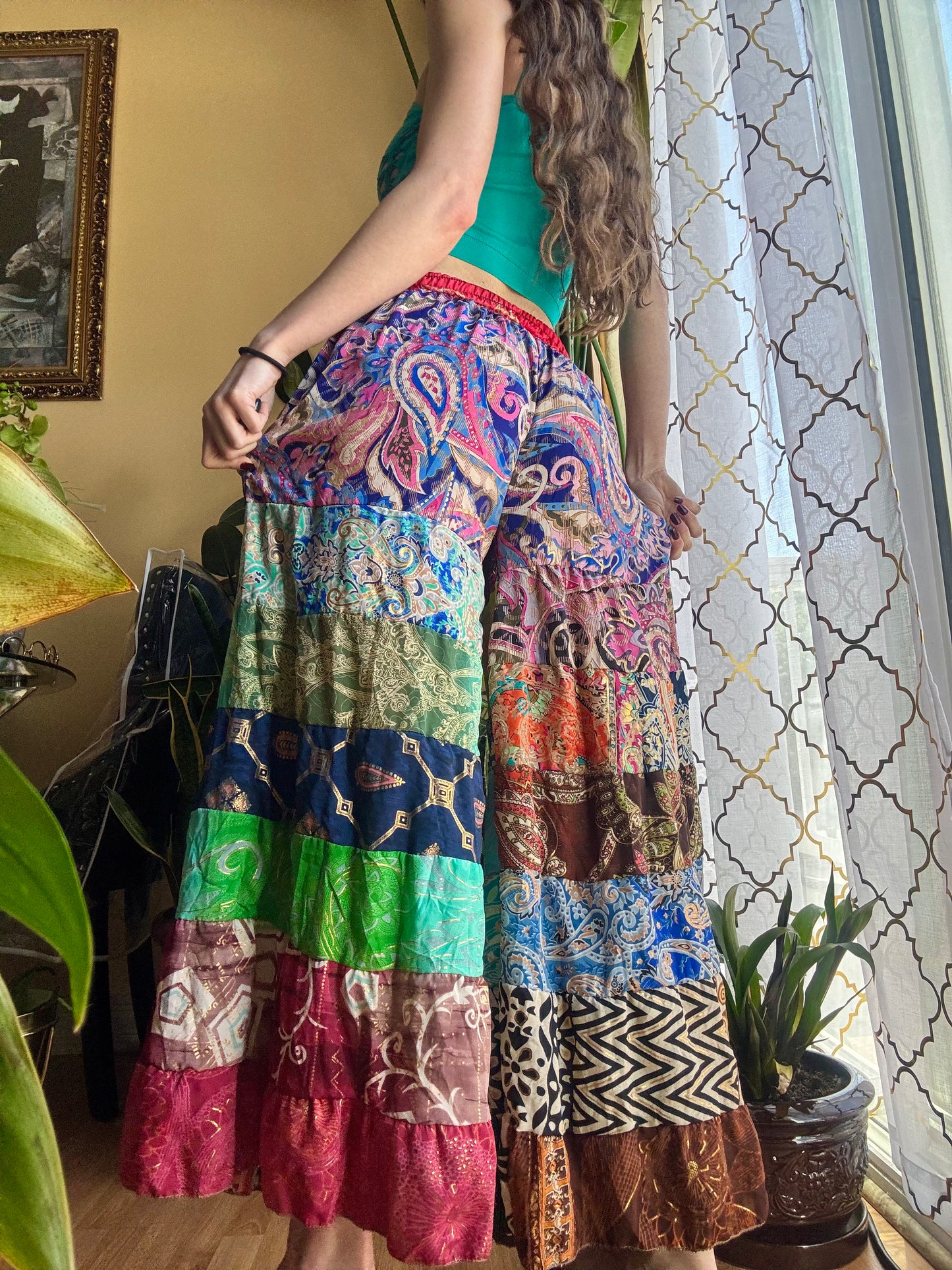 COTTON CANDY PAISLEY FUNKY WIDE LEG BOHO PANTS