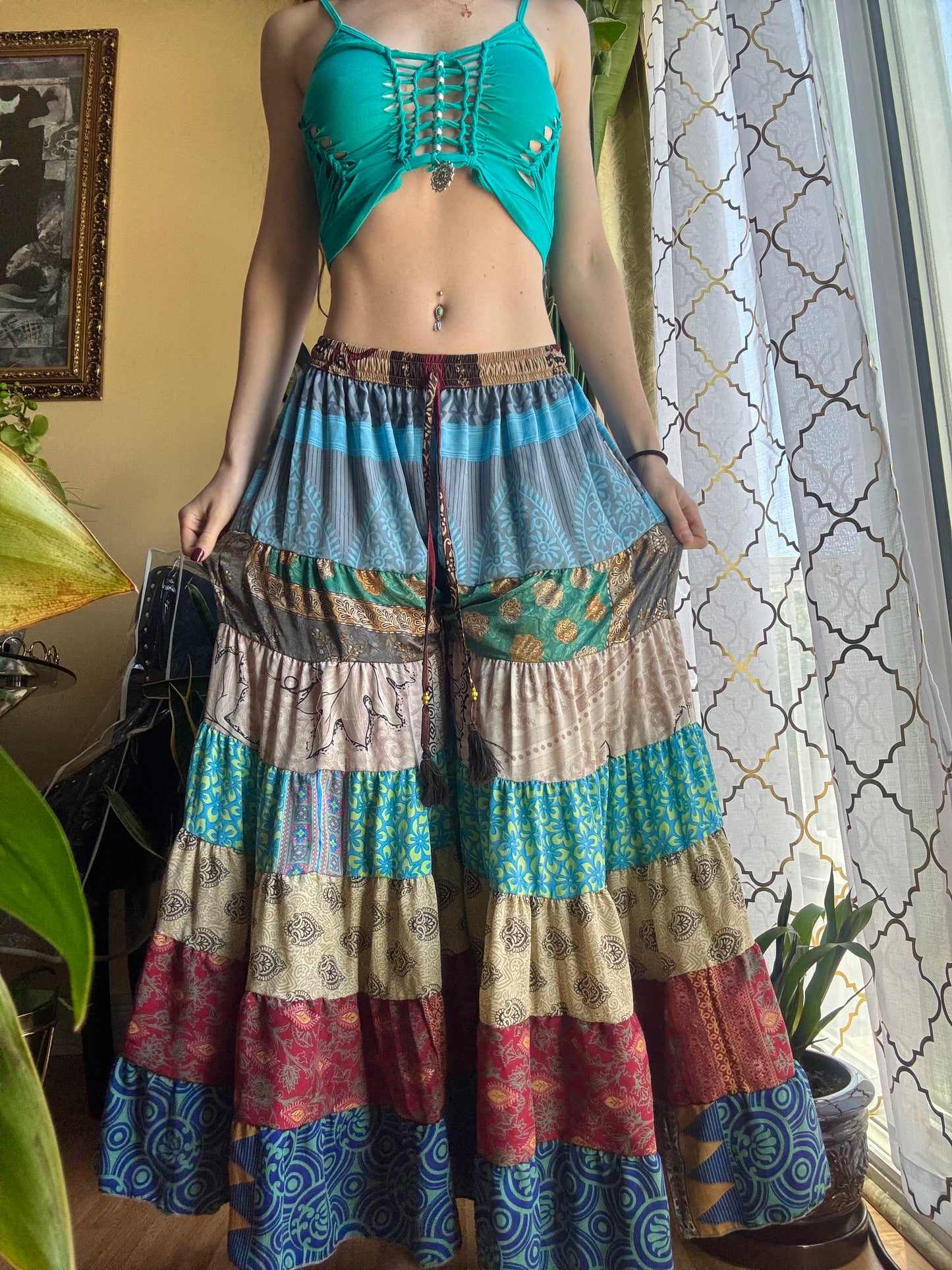 BLUE/BROWN TONES FUNKY WIDE LEG BOHO PANTS