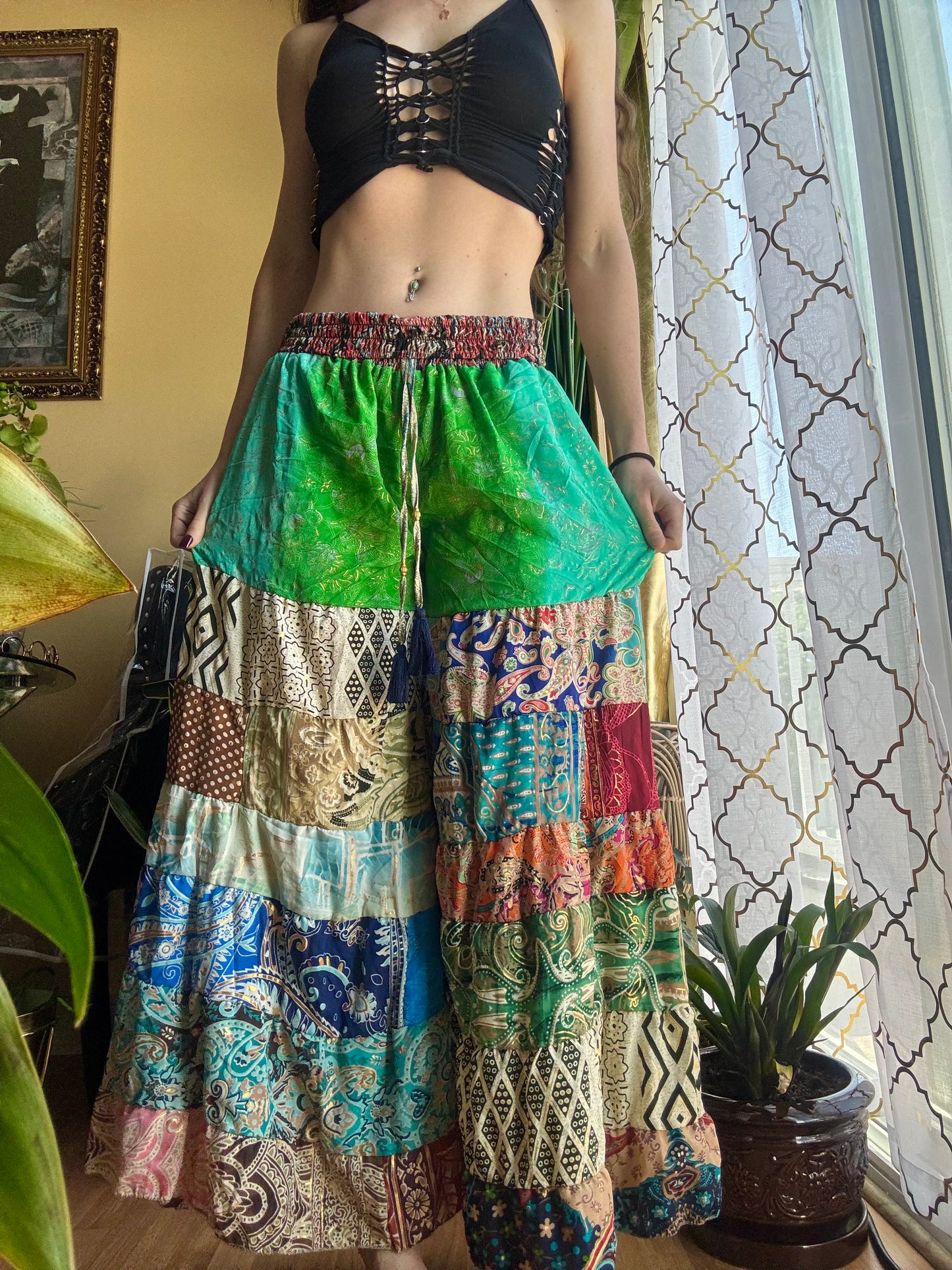 BRIGHT CORAL FUNKY WIDE LEG BOHO PANTS