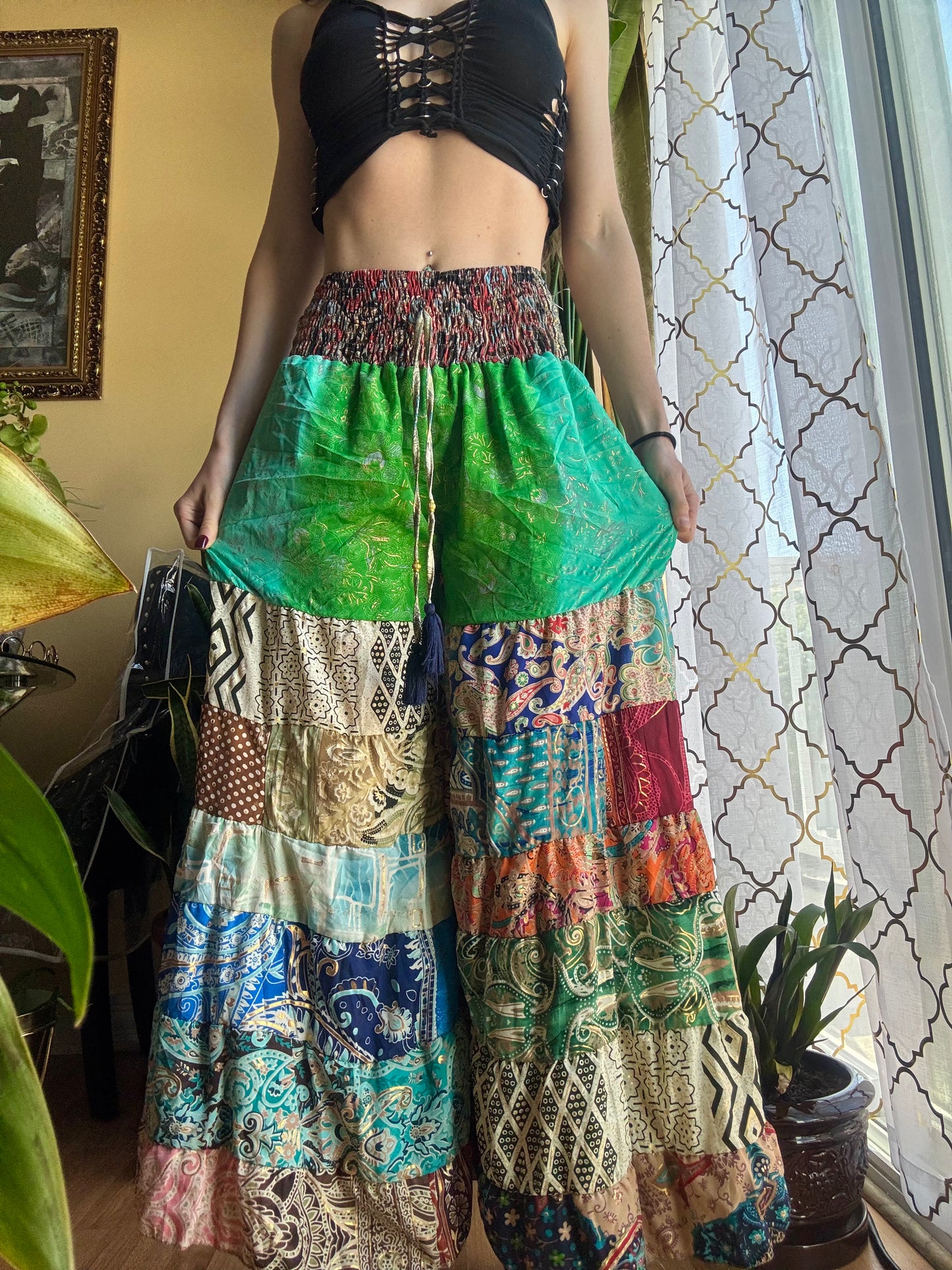 BRIGHT CORAL FUNKY WIDE LEG BOHO PANTS