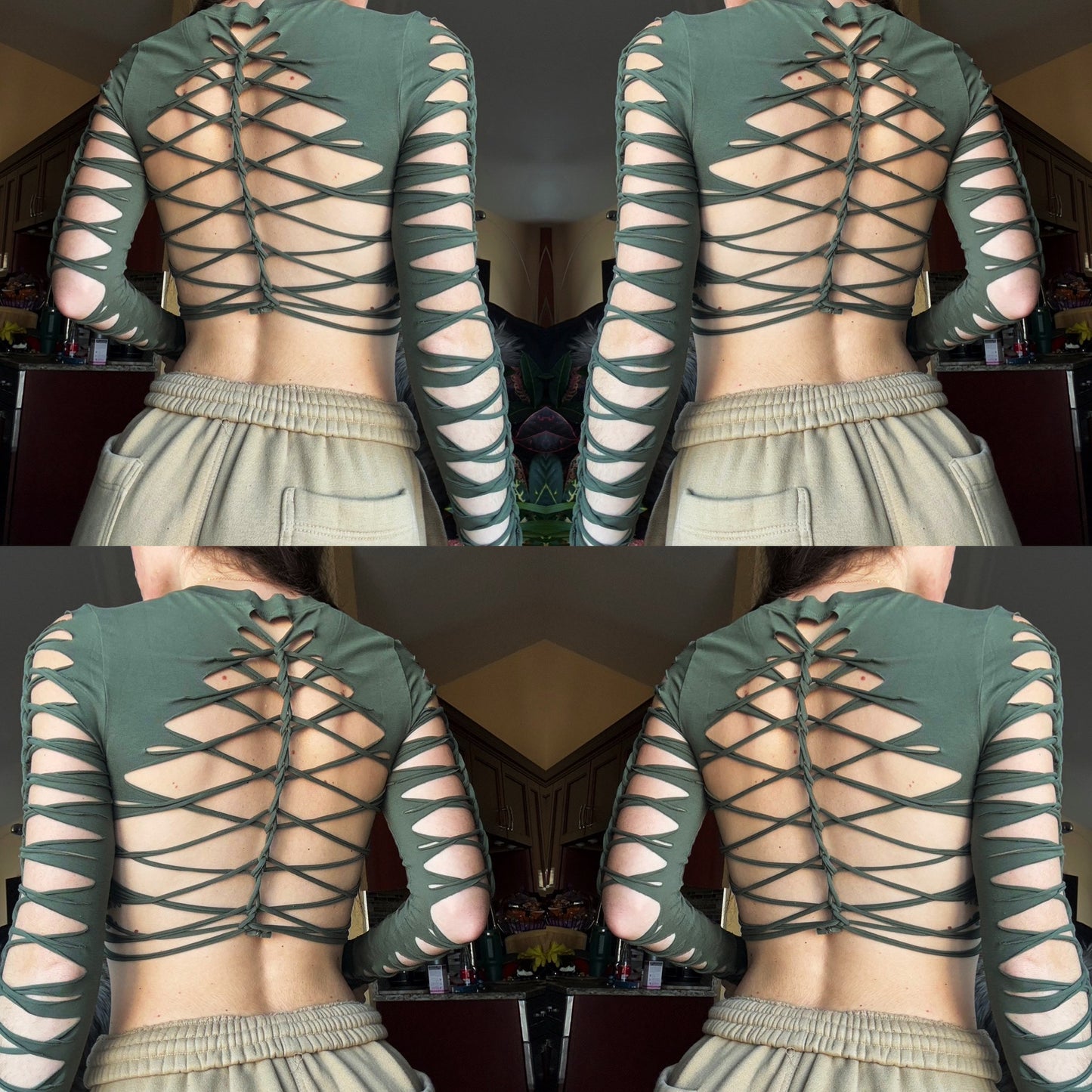 OLIVE BRAIDED LONG SLEEVE TOP