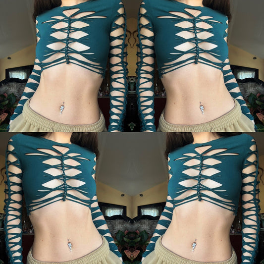 EMERALD SLITWEAVE LONG SLEEVE TOP