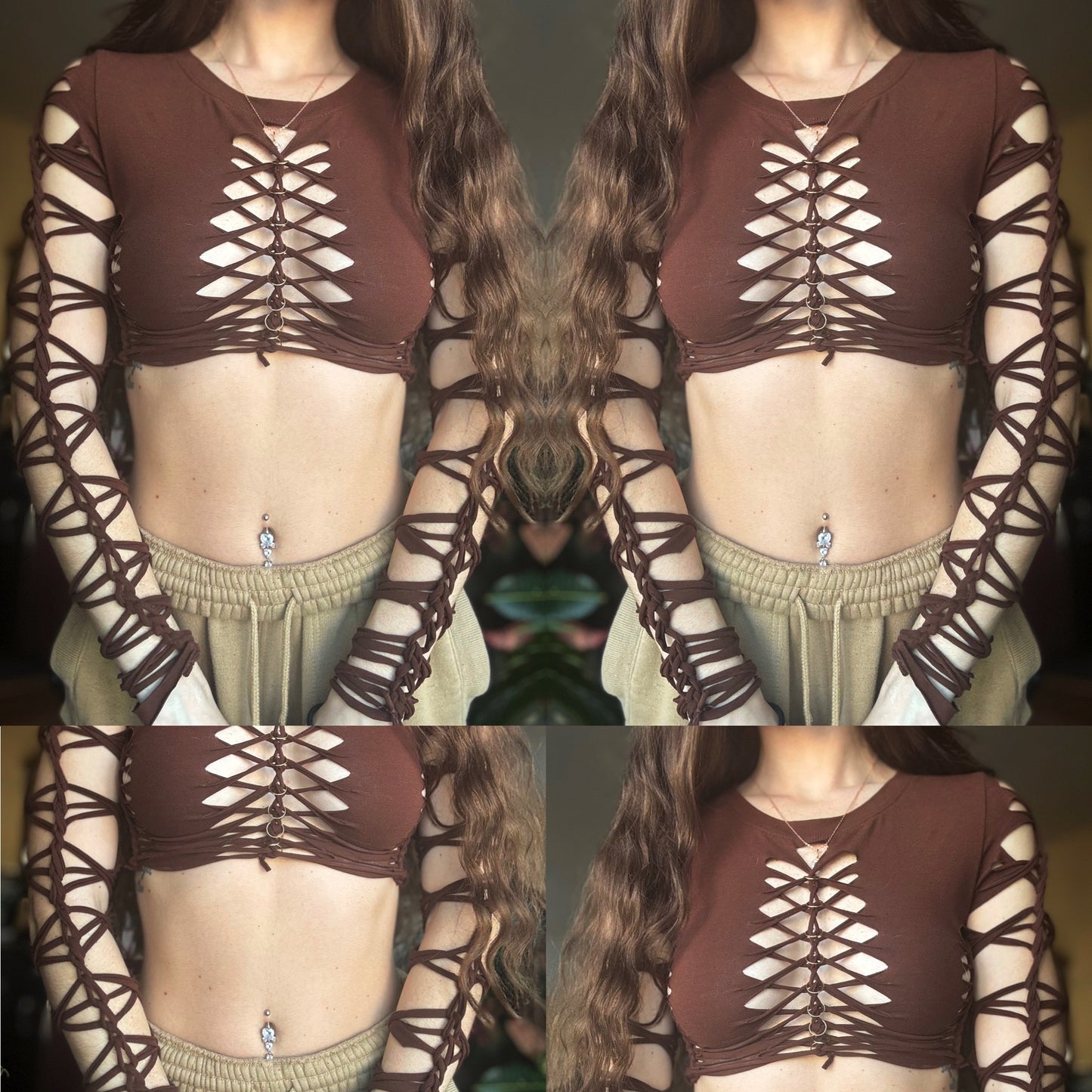 CHOCOLATE BROWN BRAIDED LONG SLEEVE TOP