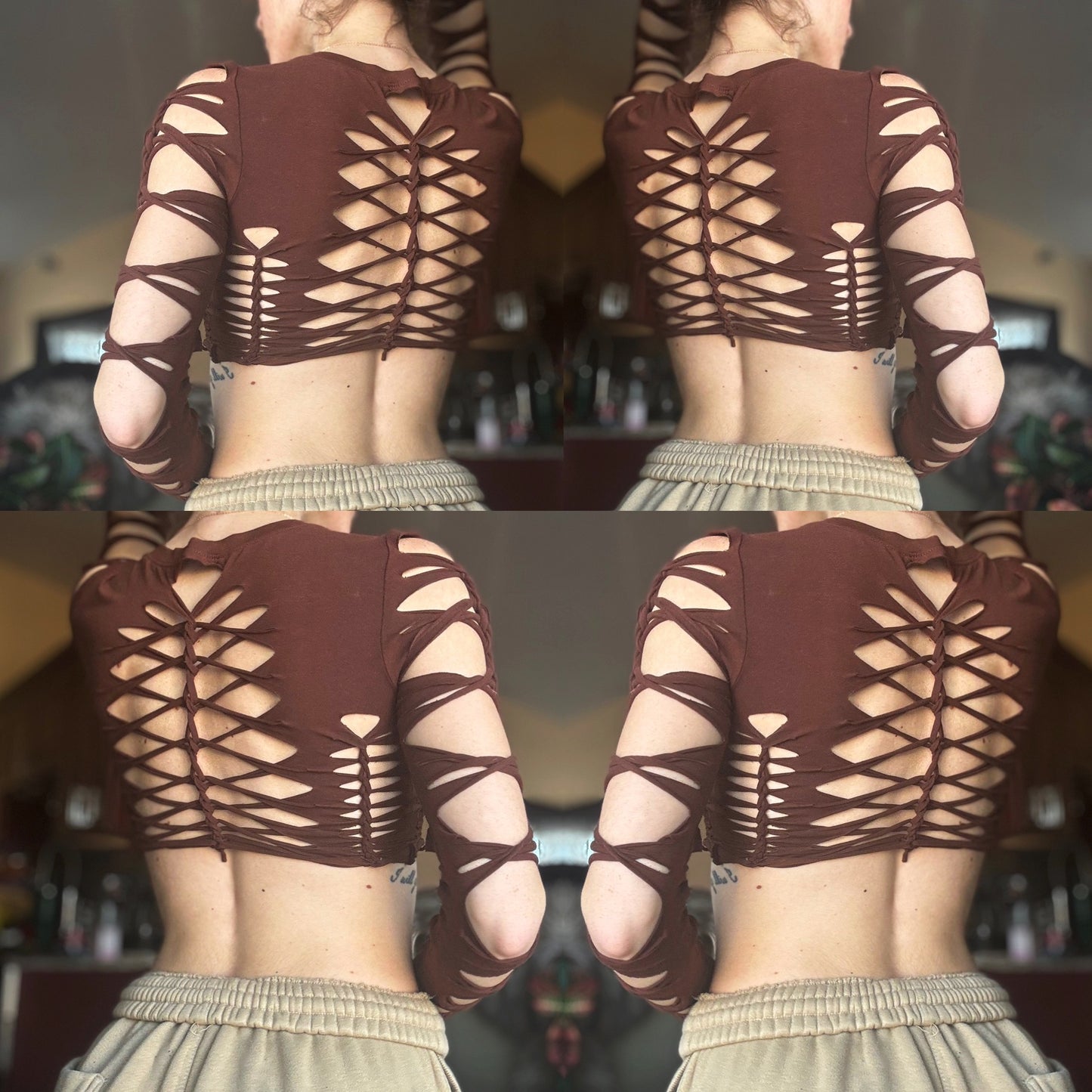 CHOCOLATE BROWN BRAIDED LONG SLEEVE TOP