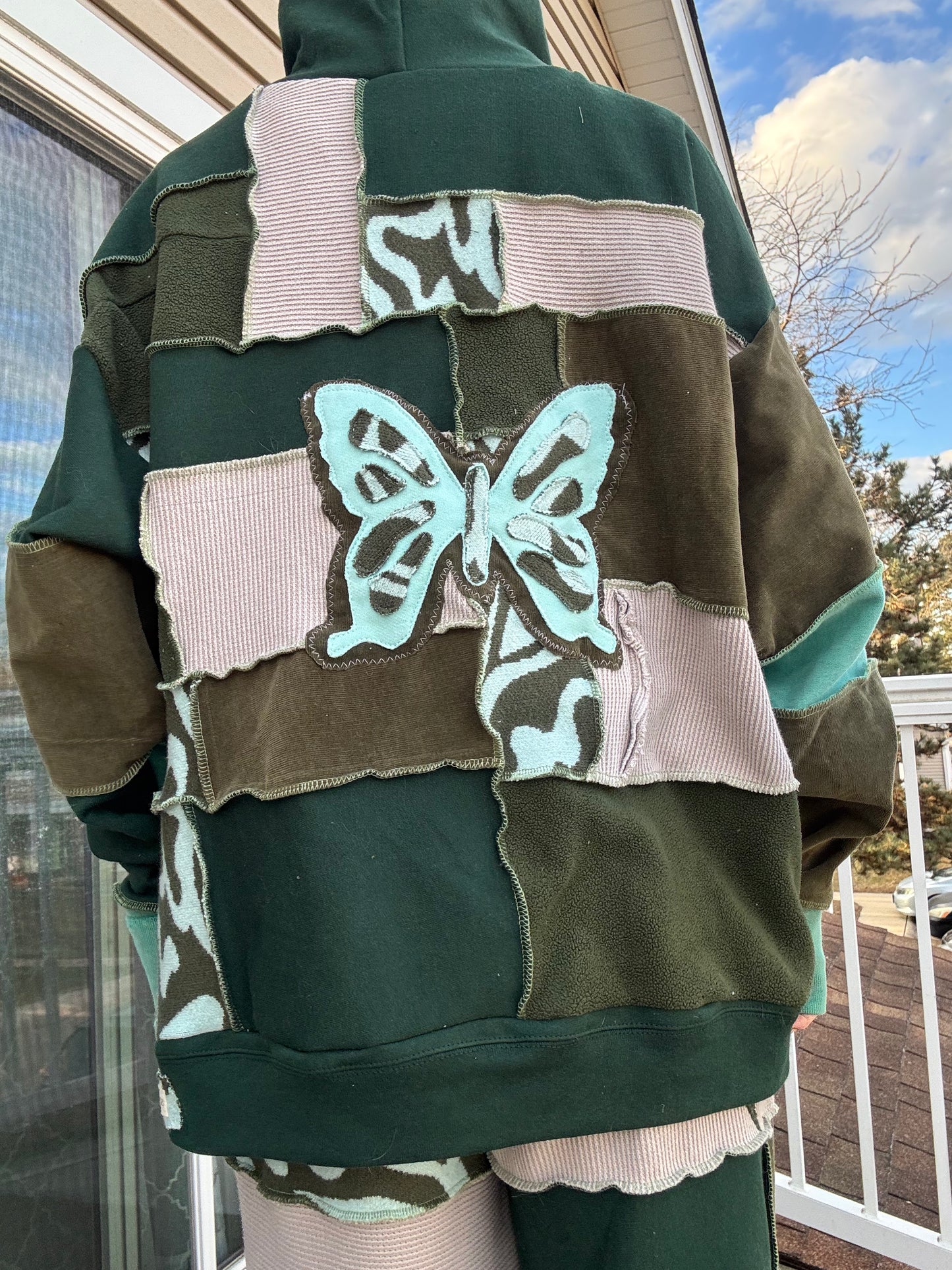 UPCYCLED PATCHWORK HOODIE - SWIRLY BUTTERFLY