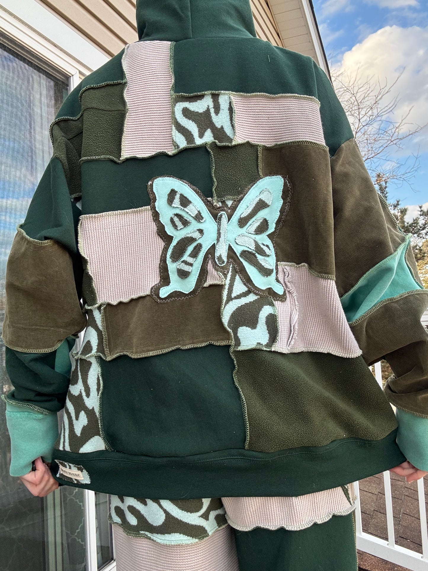 UPCYCLED PATCHWORK HOODIE - SWIRLY BUTTERFLY