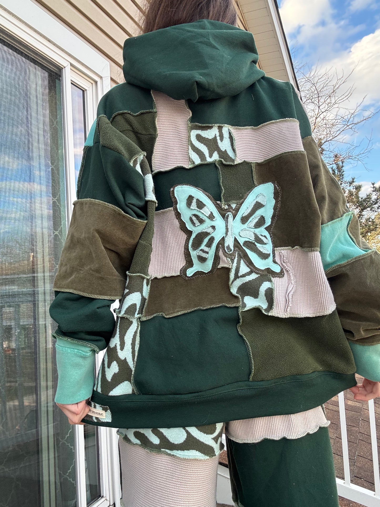 UPCYCLED PATCHWORK HOODIE - SWIRLY BUTTERFLY
