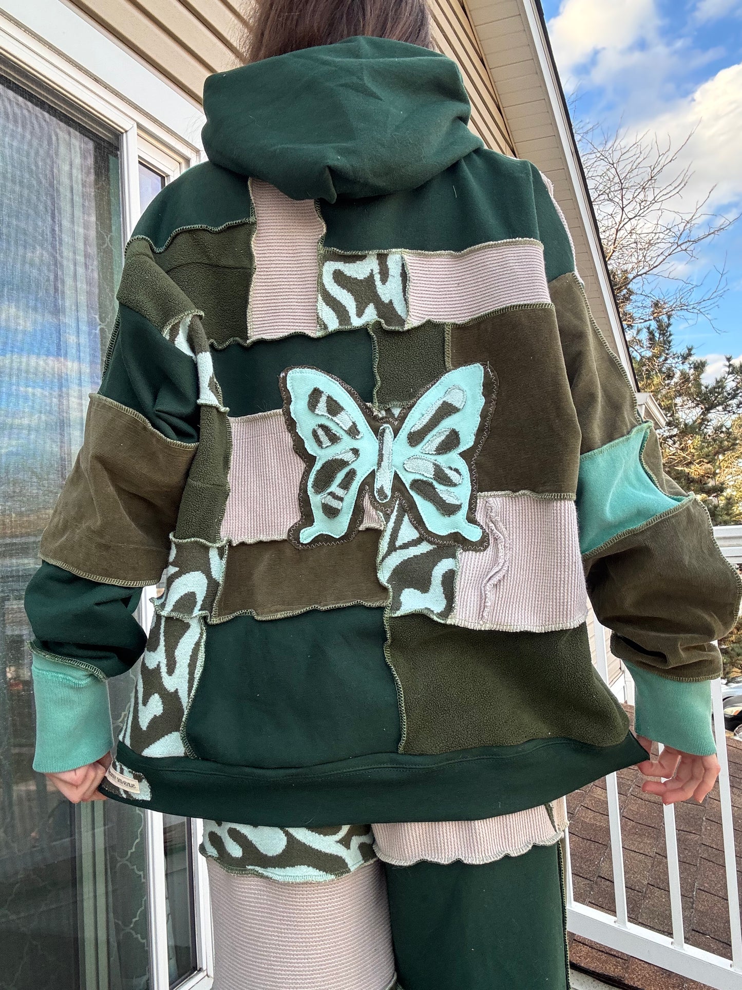UPCYCLED PATCHWORK HOODIE - SWIRLY BUTTERFLY